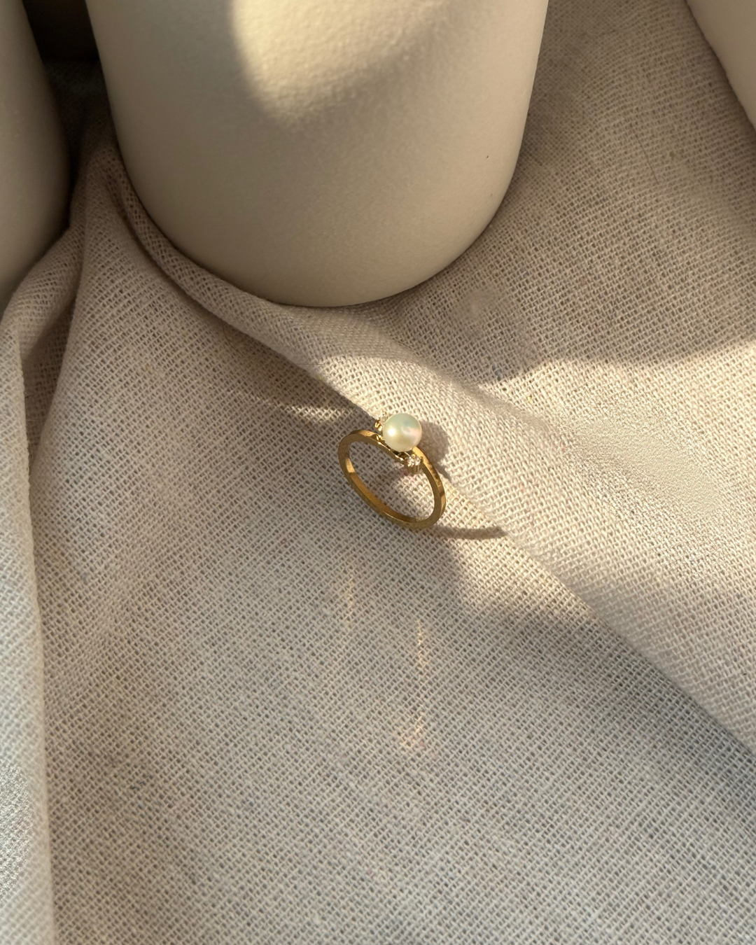 Gold Pearl & CZ Ring Set – Matching Bands (Set of 2)