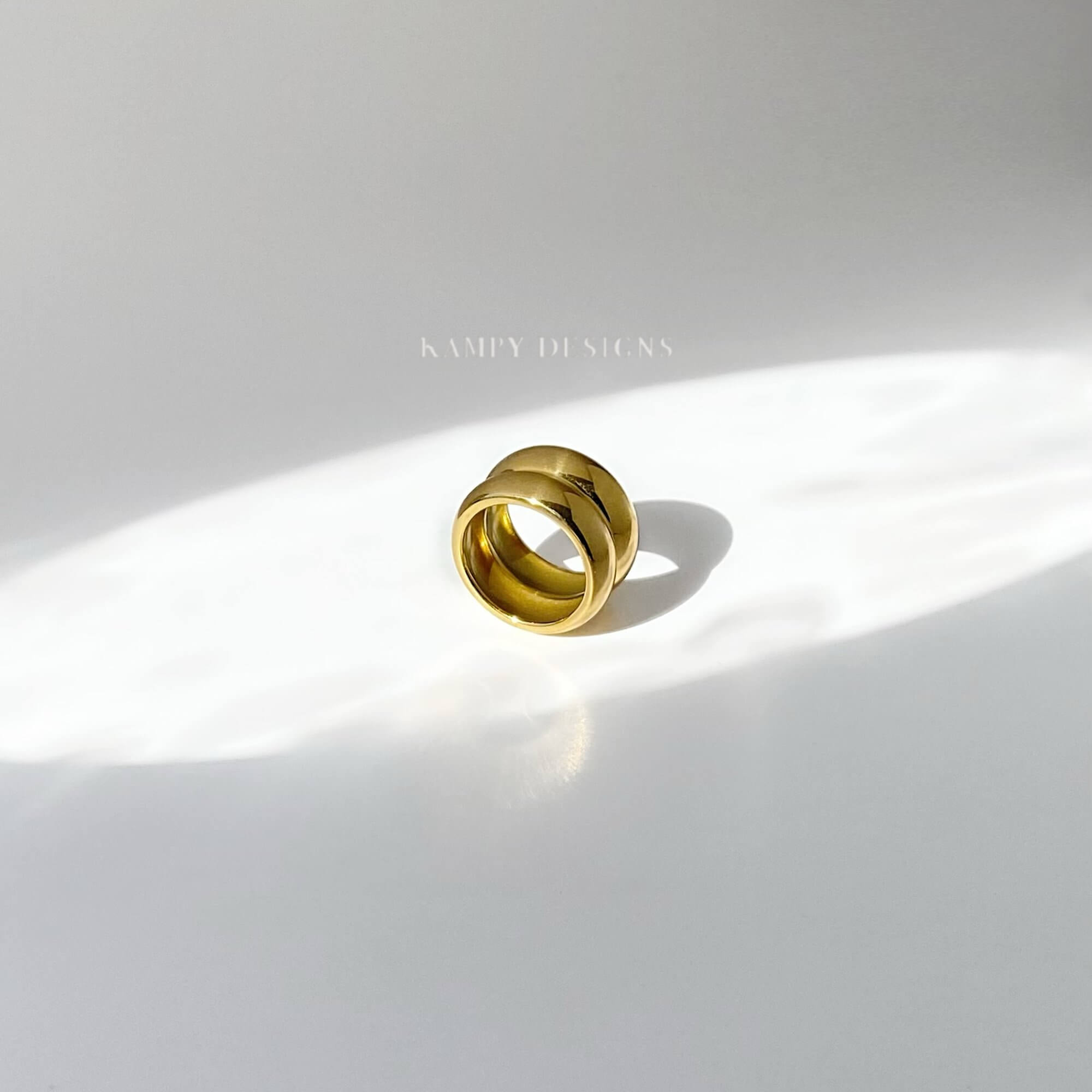 The KinkoR 18K gold-plated chunky bold ring by Kampy Designs, elegantly displayed to showcase its premium craftsmanship and bold design.