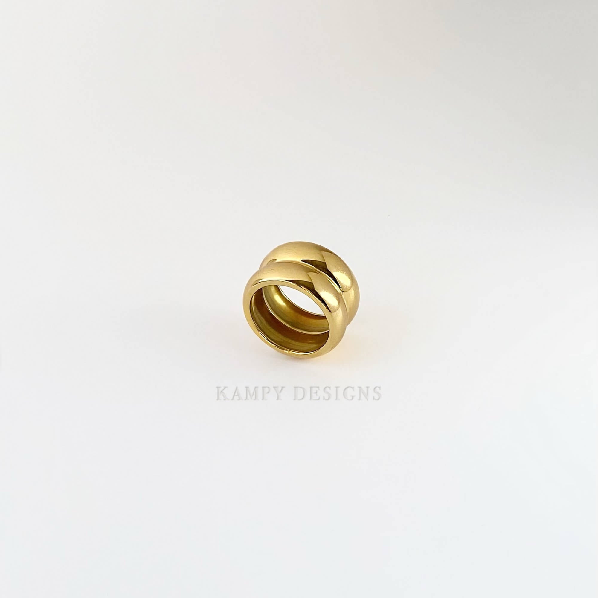 Front view of the KinkoR 18K gold-plated chunky bold ring by Kampy Designs, showcasing its thick band and sleek polished finish.