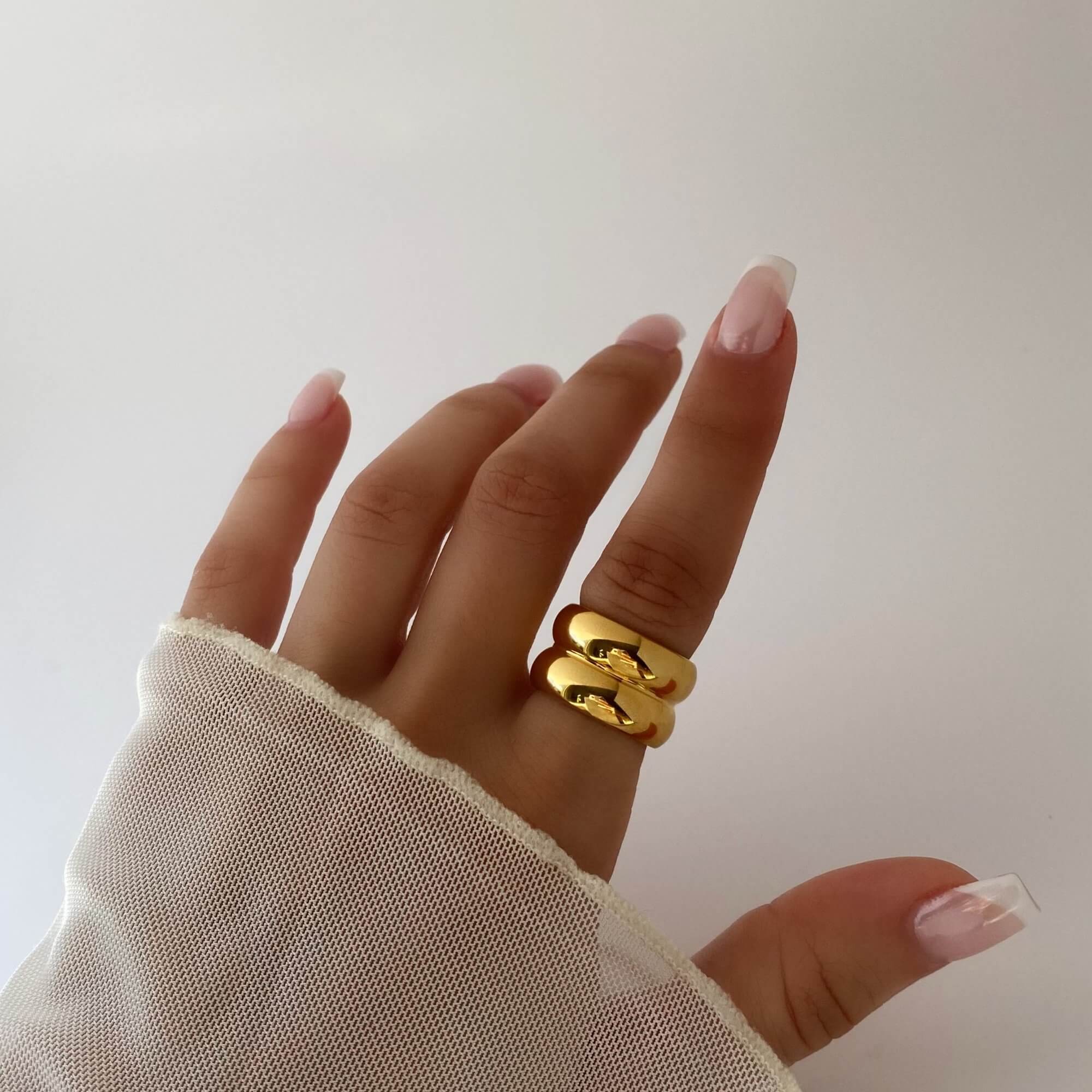 Side view of the KinkoR 18K gold-plated chunky bold ring by Kampy Designs, emphasizing its thick, rounded edges and bold statement design.
