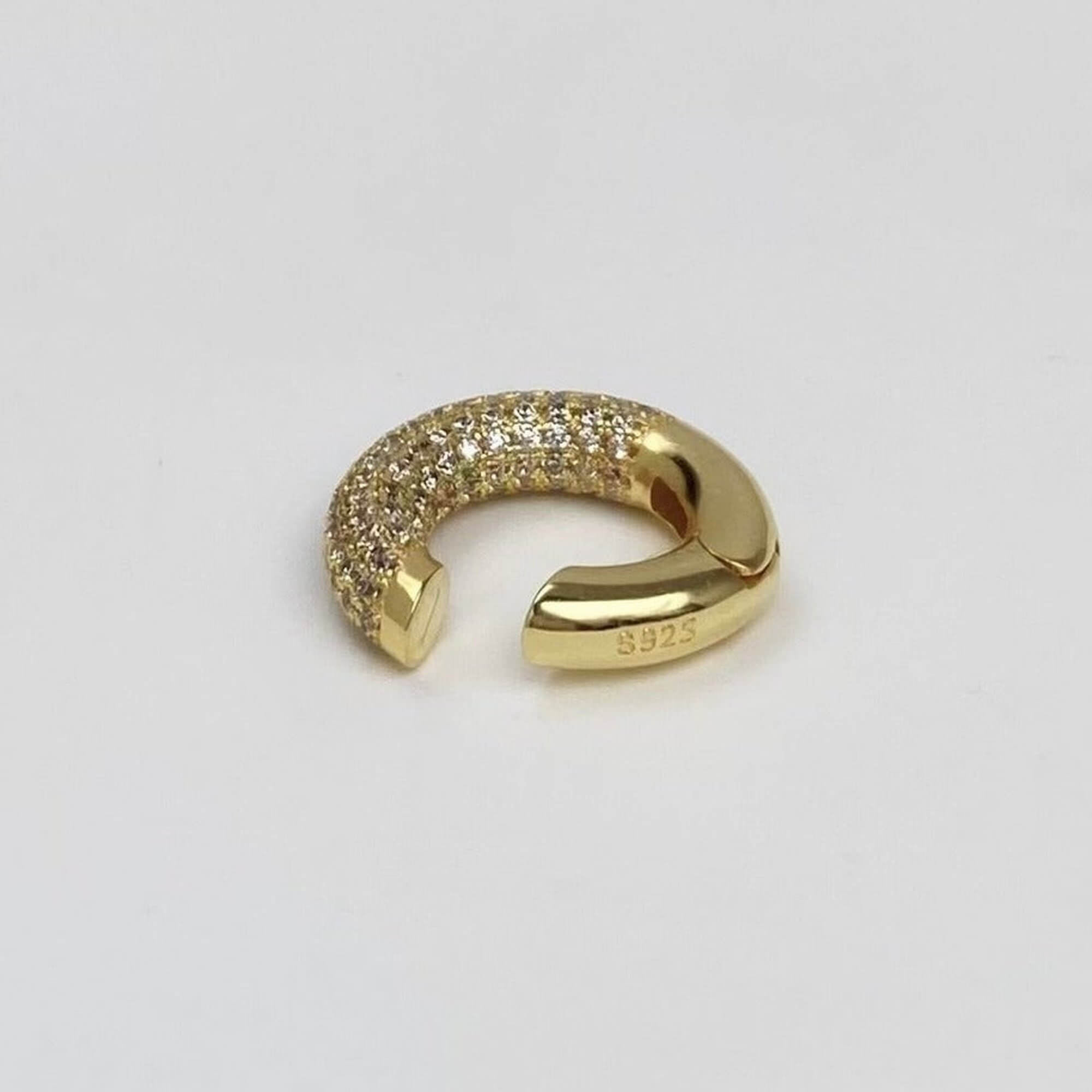 Front view of the KellyE 925 sterling silver pavé diamond cuff earrings by Kampy Designs, showcasing their delicate craftsmanship and luxurious finish.