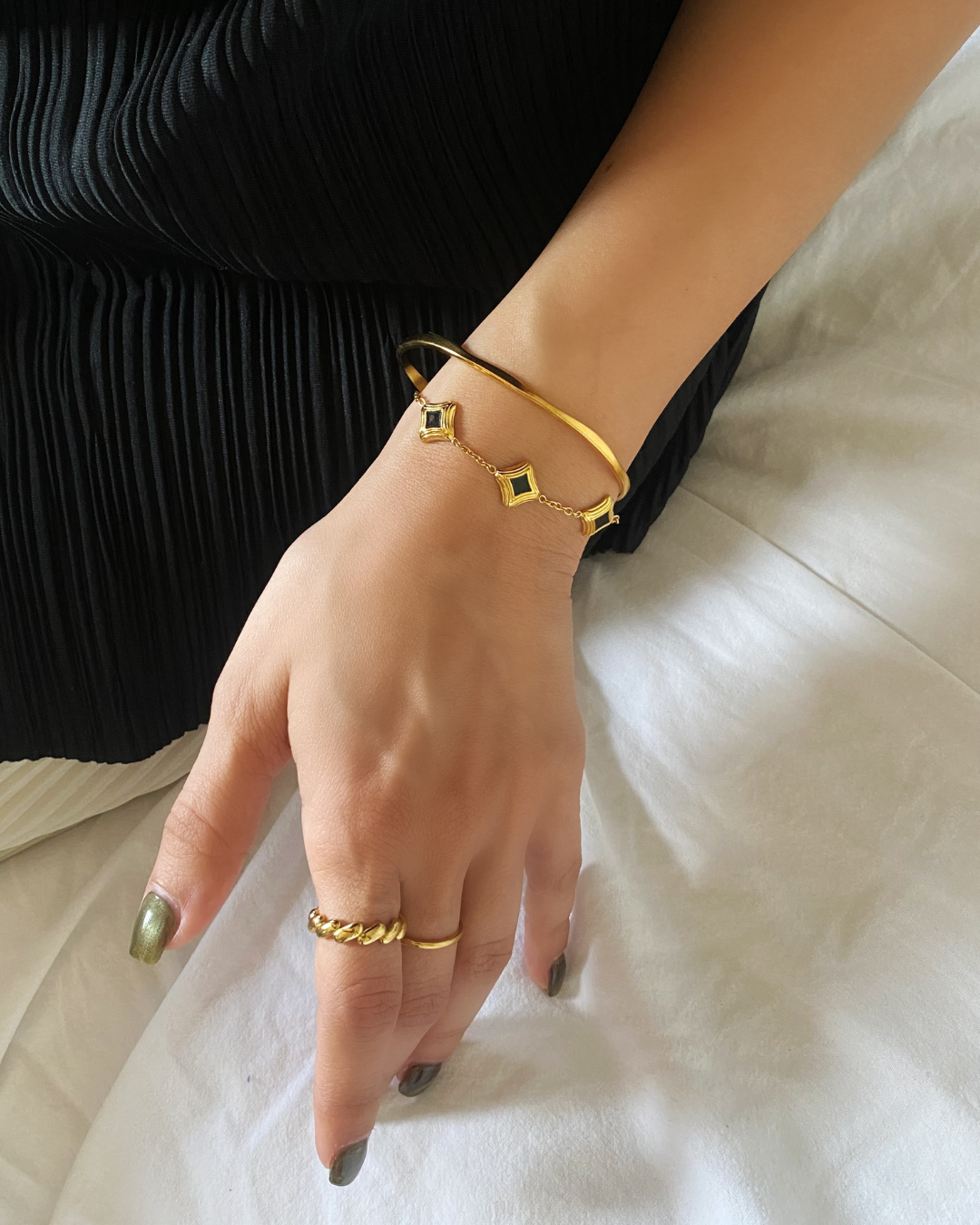 Black Enamel Star Charm Bracelet