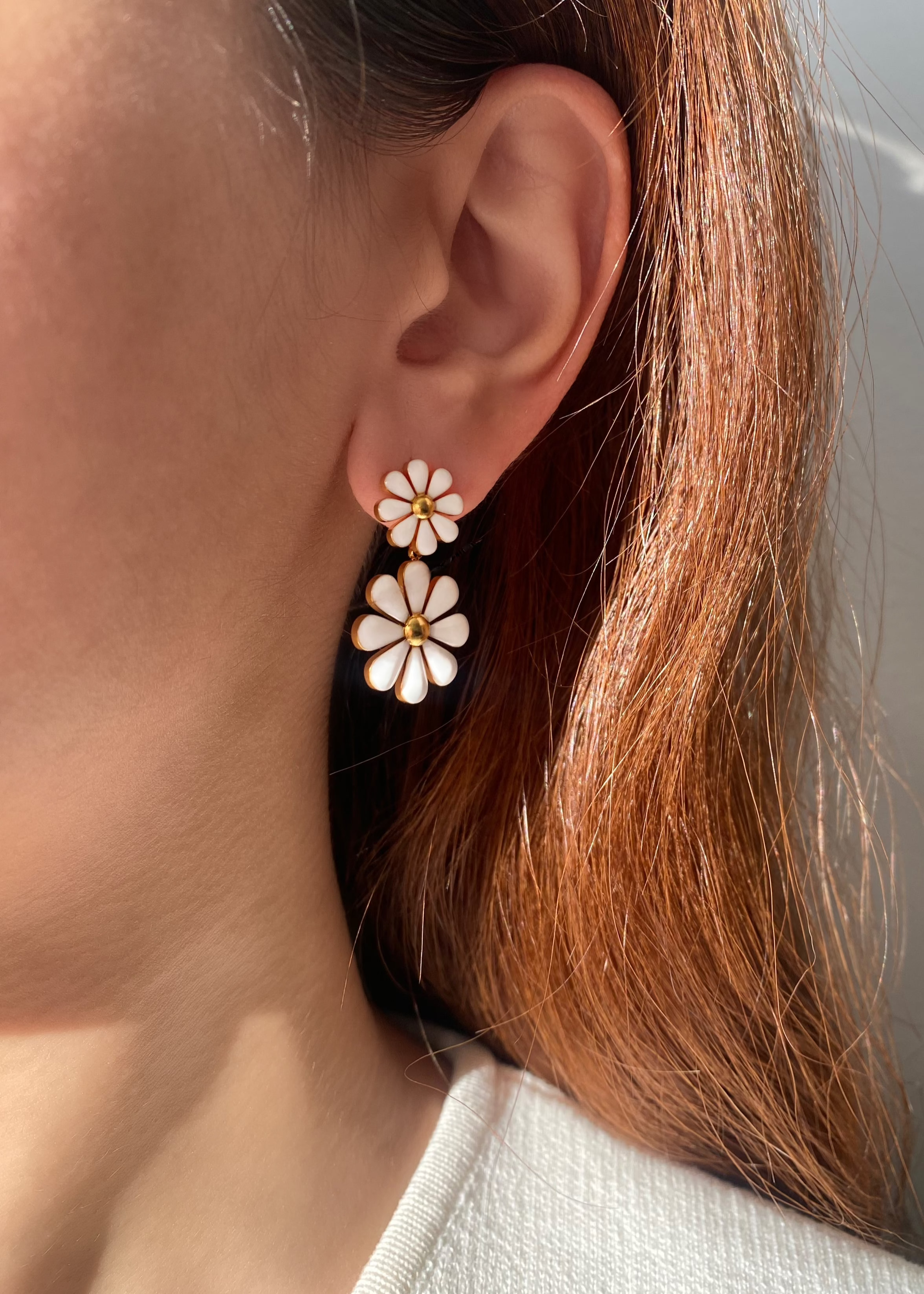 White Daisy Drop Earrings