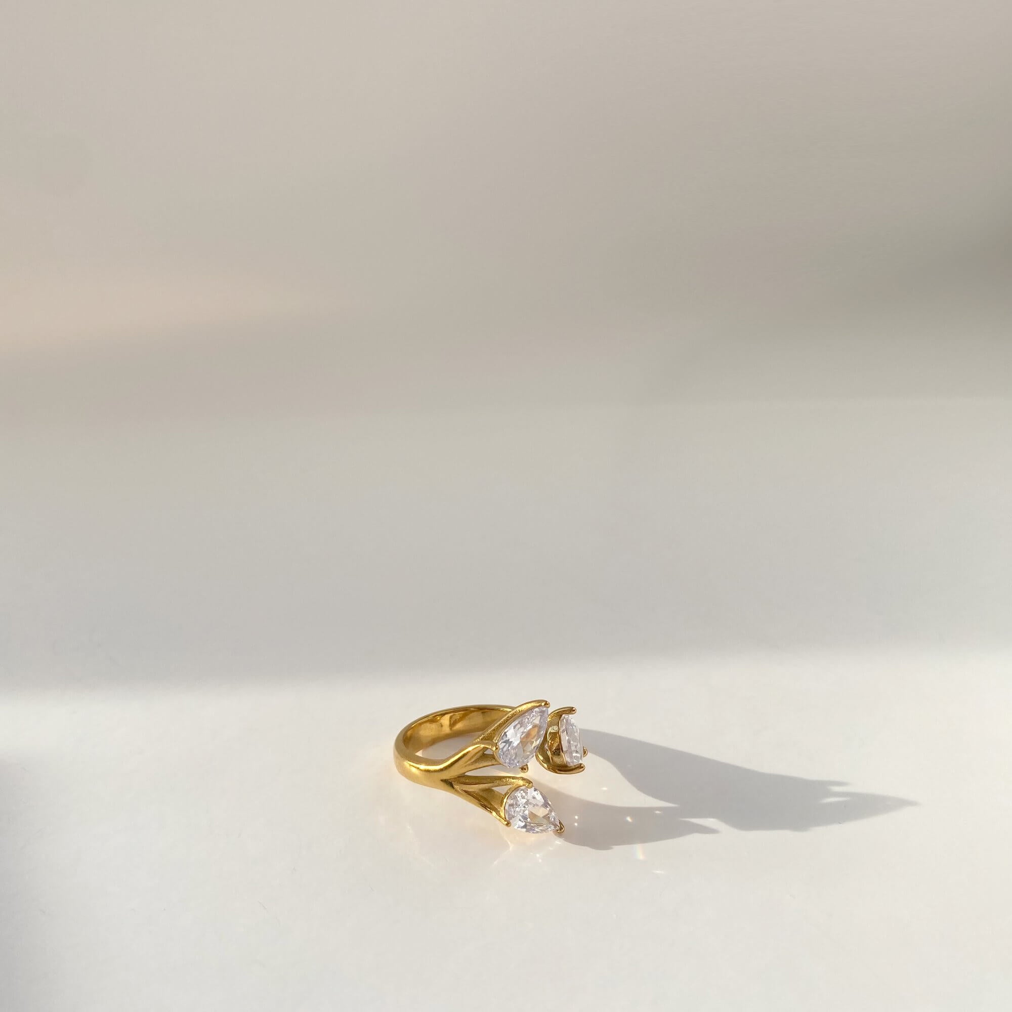 Flat lay of the KipsyR floral vine ring by Kampy Designs, emphasizing the floral pattern and delicate vine-inspired detailing.