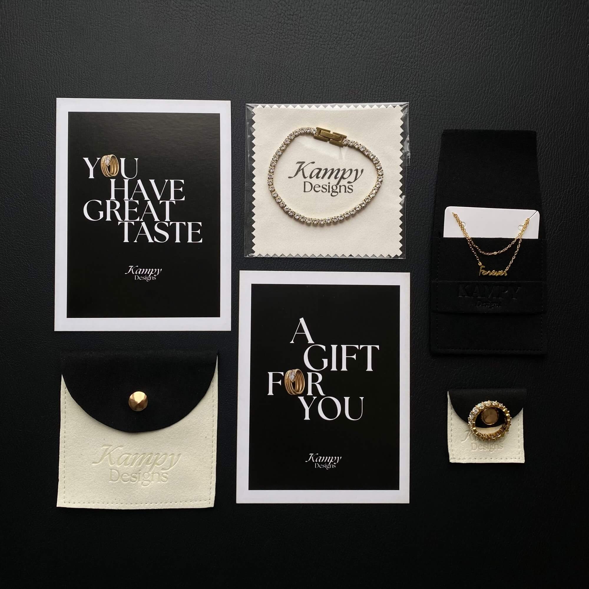 Elegant jewelry packaging by Kampy Designs, designed to stylishly present and protect the KarnaraE vintage garnet stud earrings.