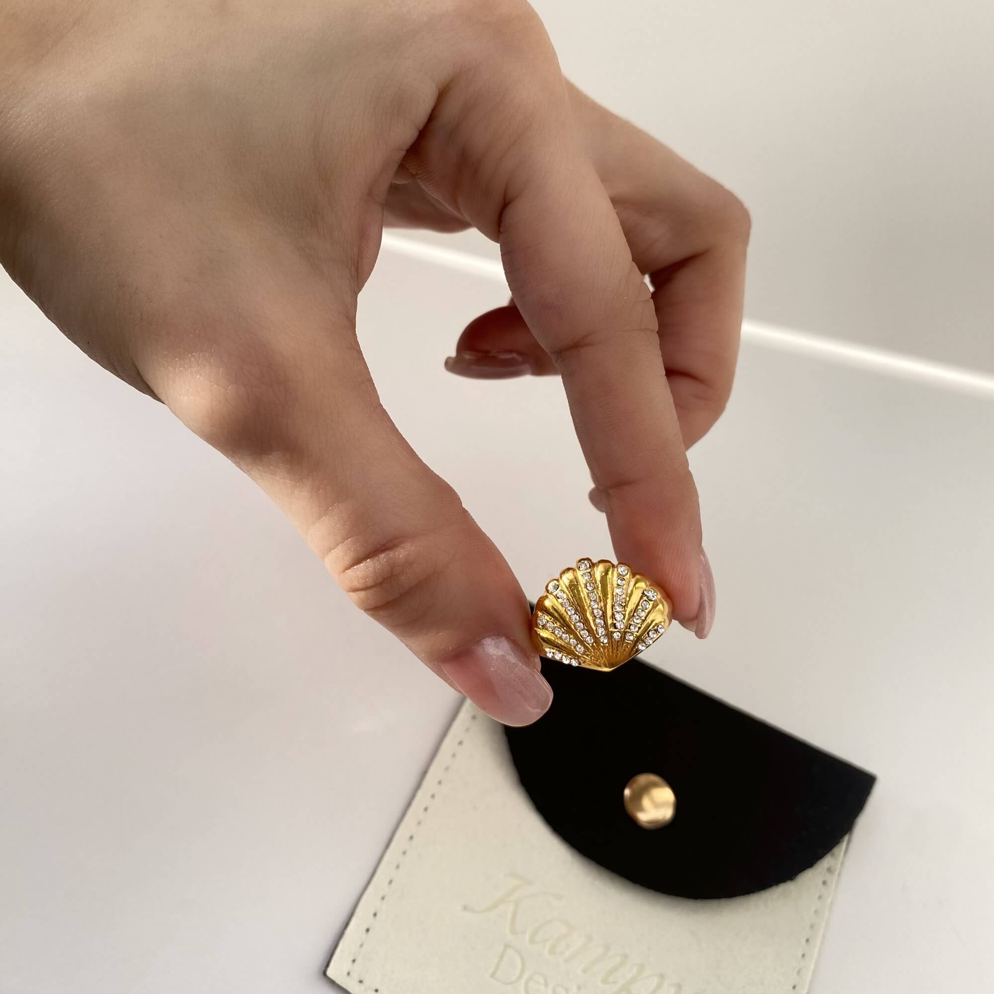 Ocean Ring Set Design A by Kampy Designs, worn by model to highlight its marine-inspired design and everyday elegance.