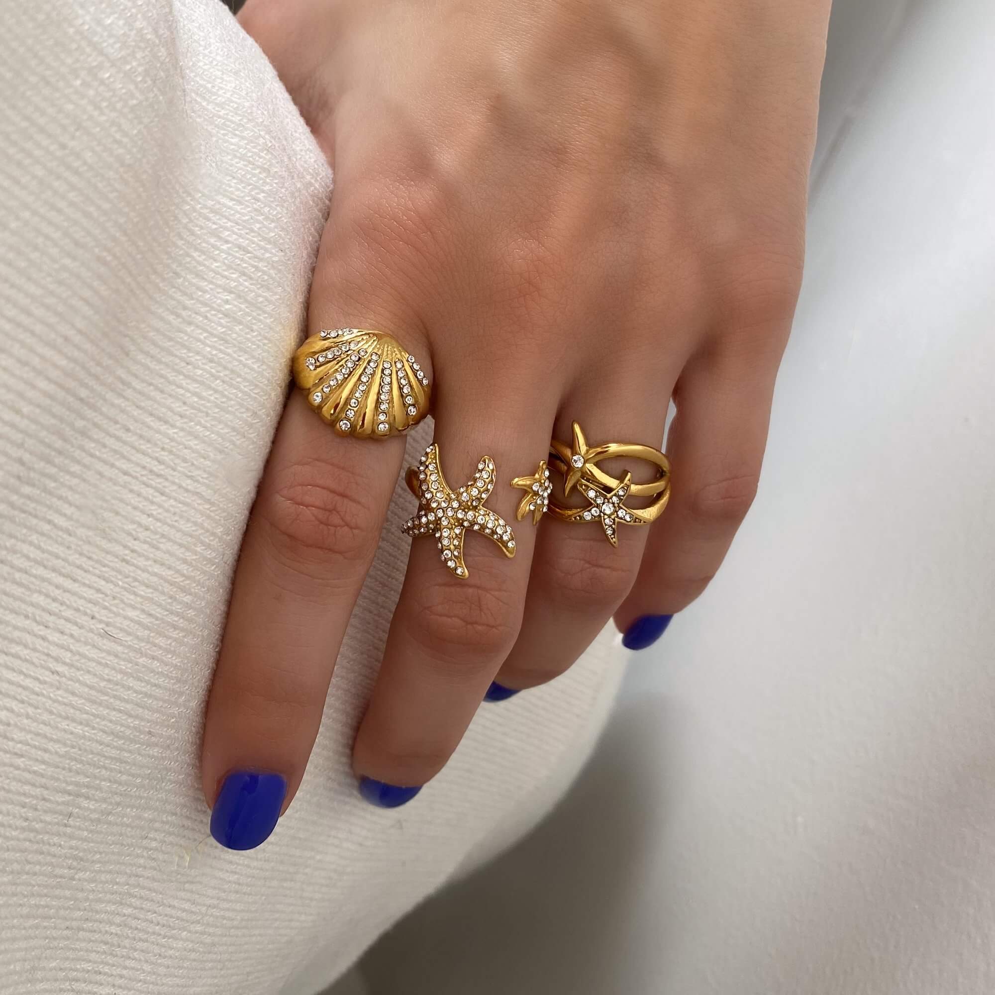 Editorial shot of the Ocean Ring Set by Kampy Designs, captured in a styled model scene for lifestyle context.