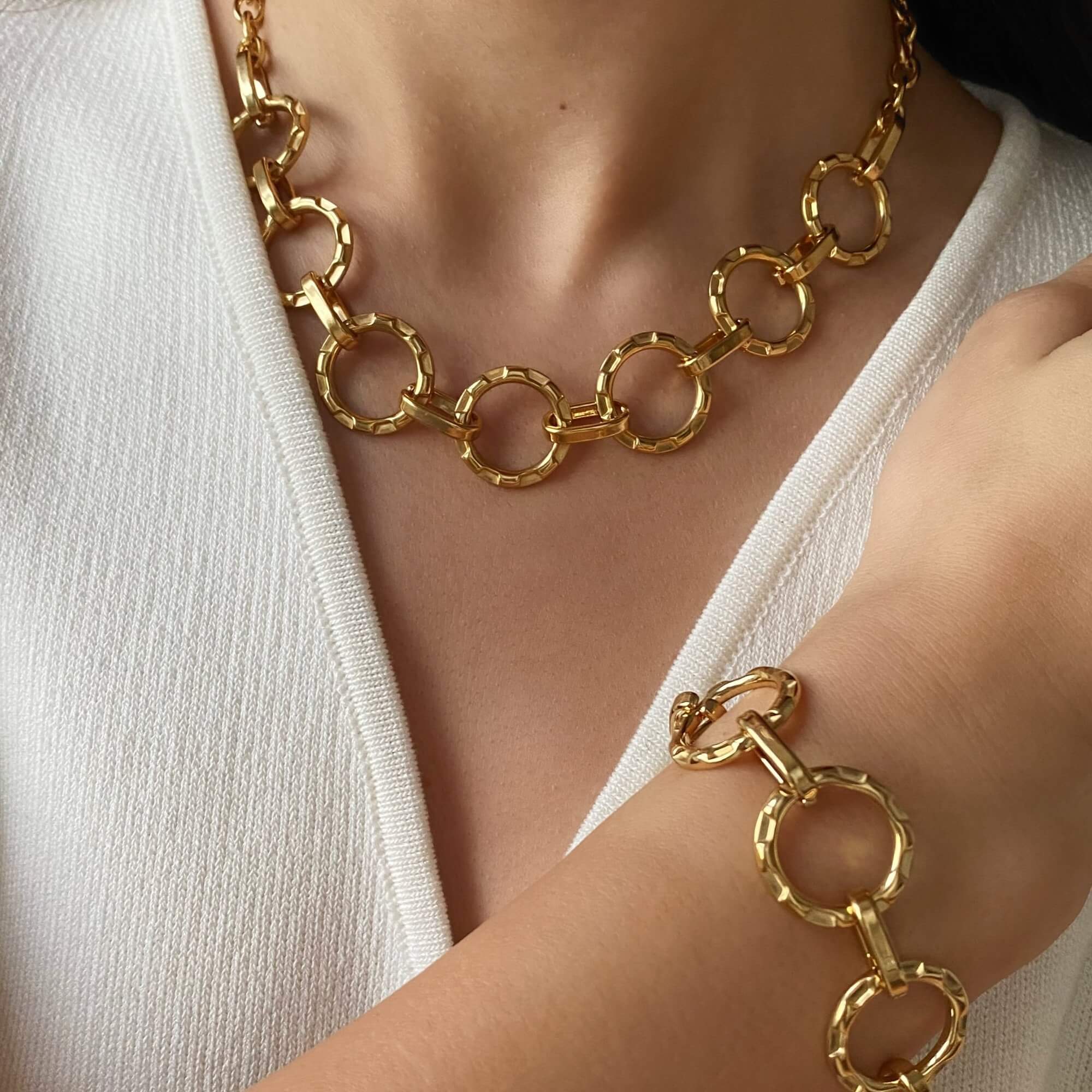 Alternative set view of the KostyB open circle charm bracelet by Kampy Designs, featuring multiple bracelets stacked together for a stylish layered look.