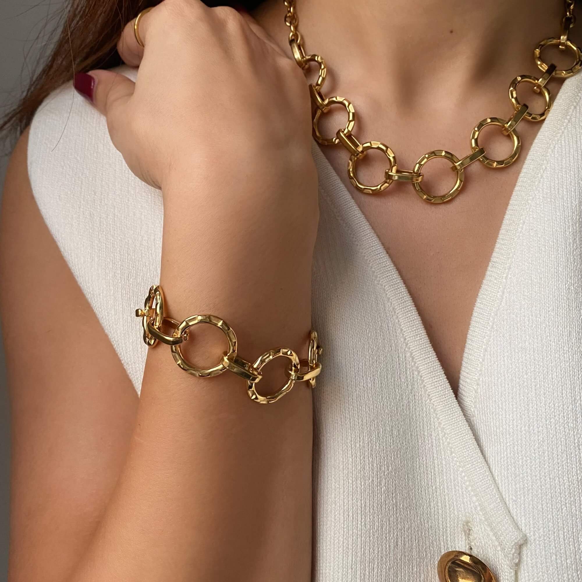 The KostyB open circle charm bracelet by Kampy Designs, styled elegantly to highlight its minimalist and modern charm design.