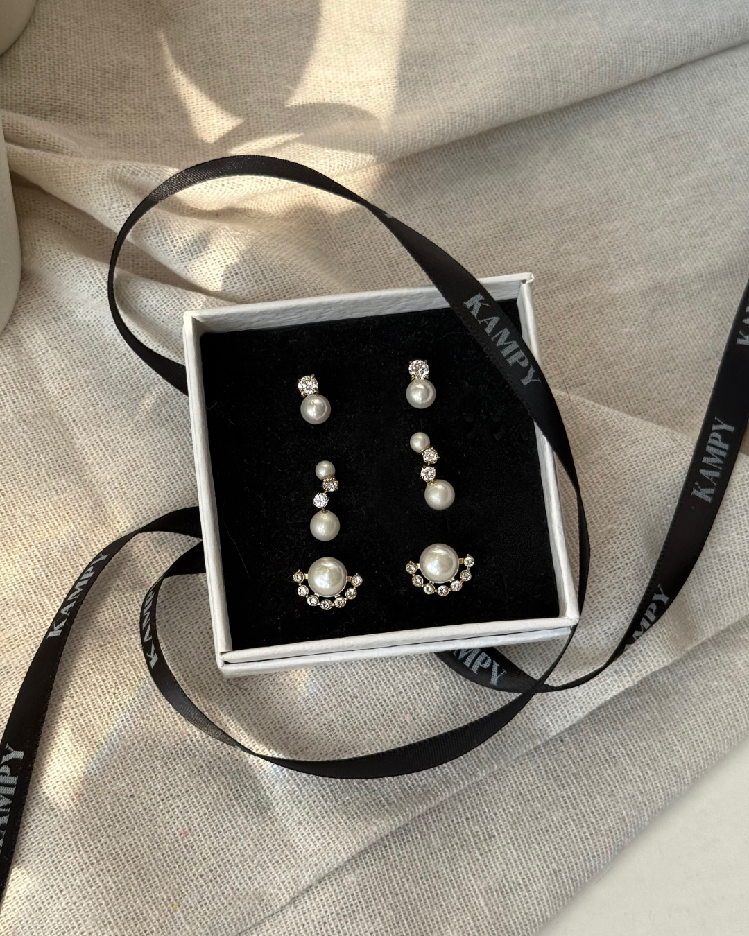 Gold Pearl Stud Earrings with CZ Arc – Classic Modern Ear Climber Look