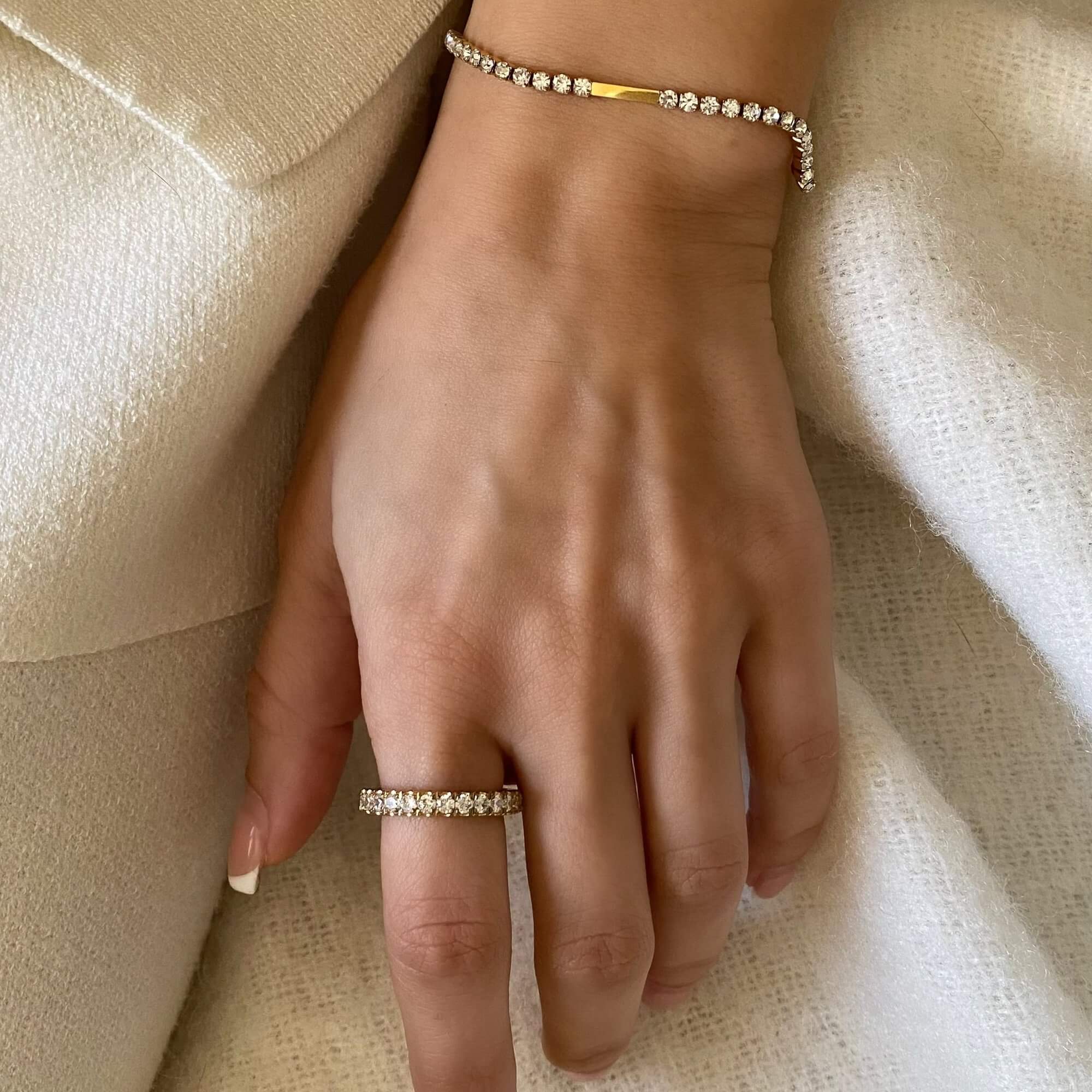 Set view of the KowR round diamond eternity band ring by Kampy Designs, featuring multiple bands stacked together for a bold, radiant look.