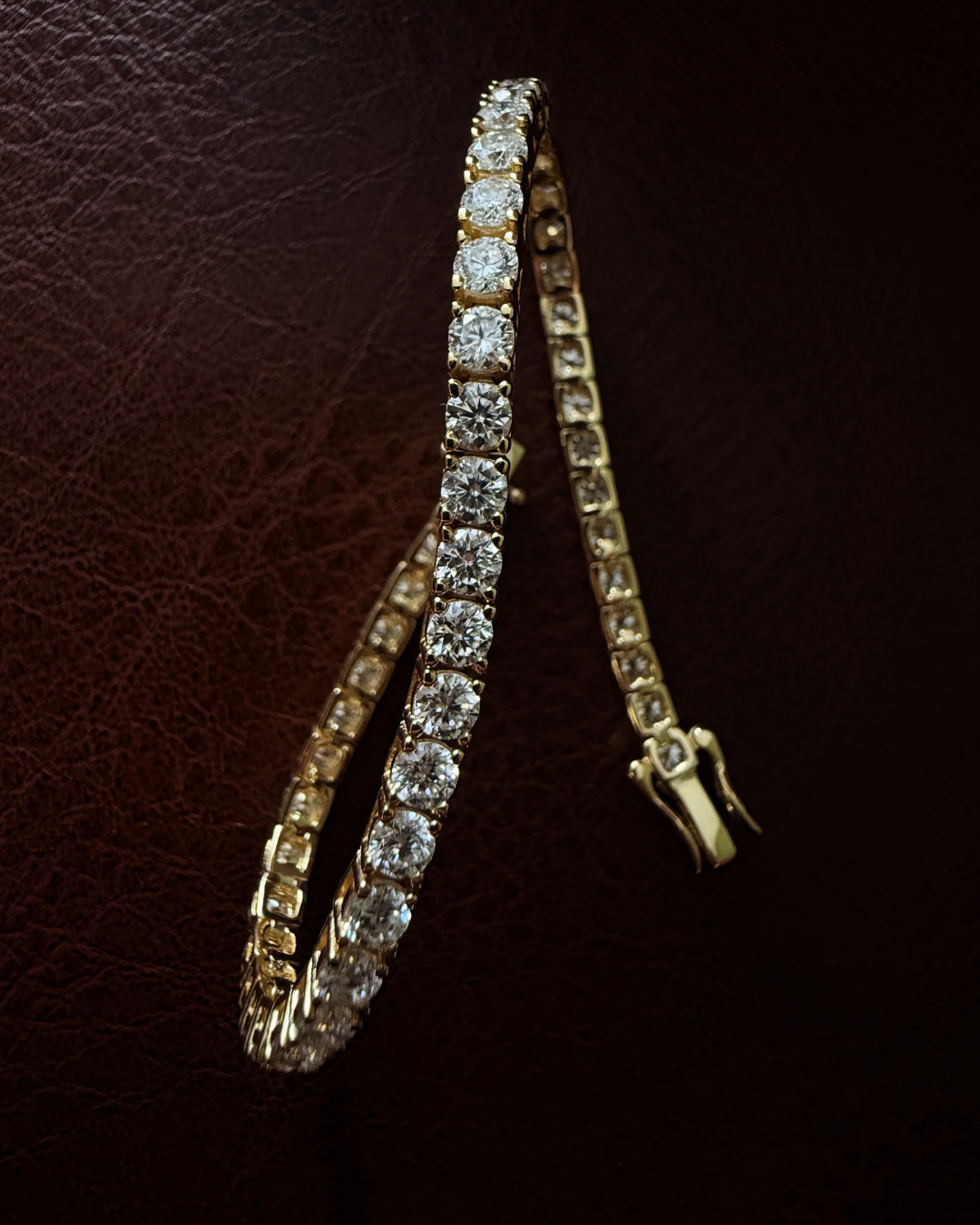 Close-up of sterling silver lab-grown moissanite tennis bracelet showing 3mm round stones and prong setting — Kampy