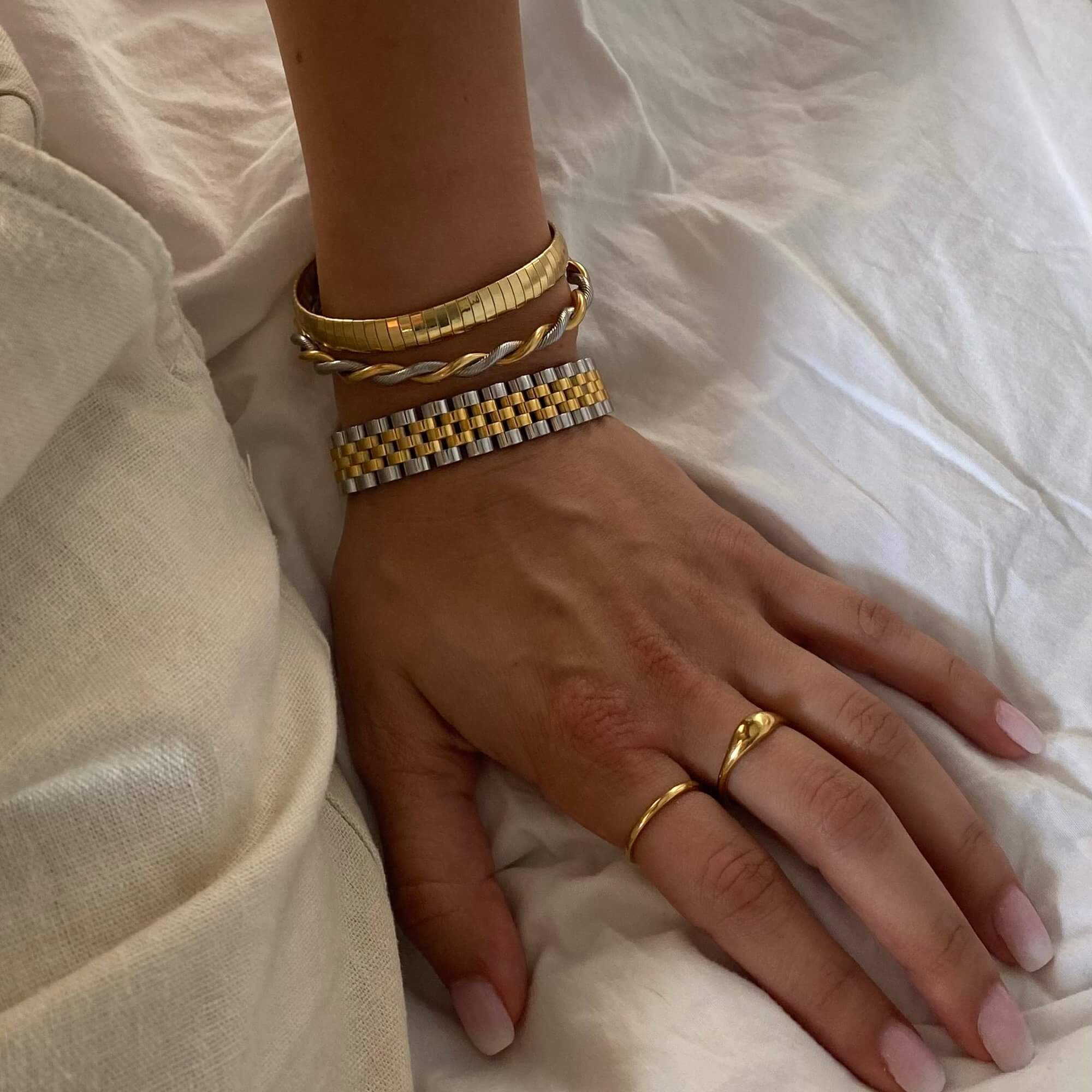 The KeranB two-toned thick watch bracelet (16.5cm-18cm) by Kampy Designs, styled for a bold and refined statement look.