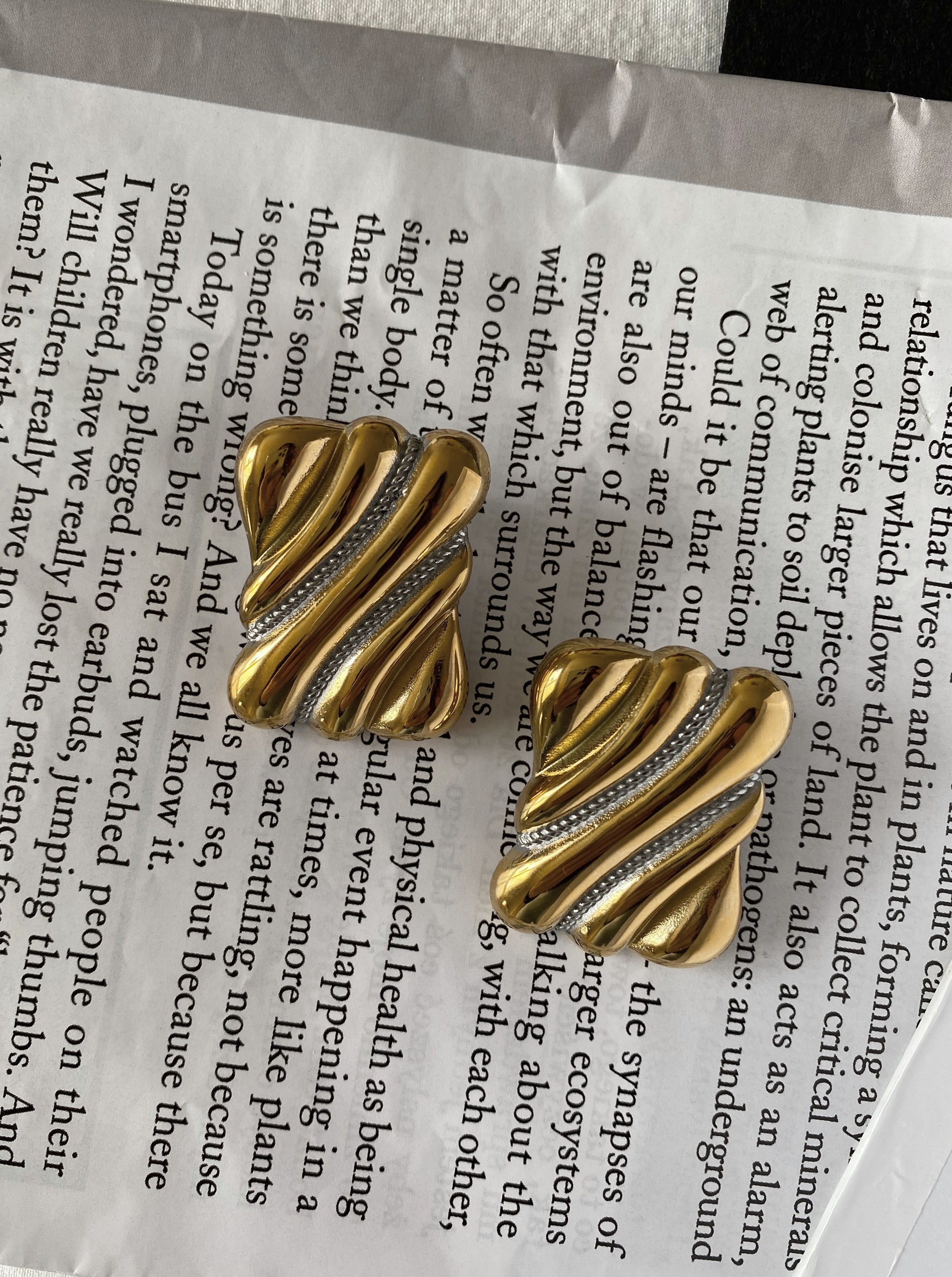 Large Rectangle Gold Earrings