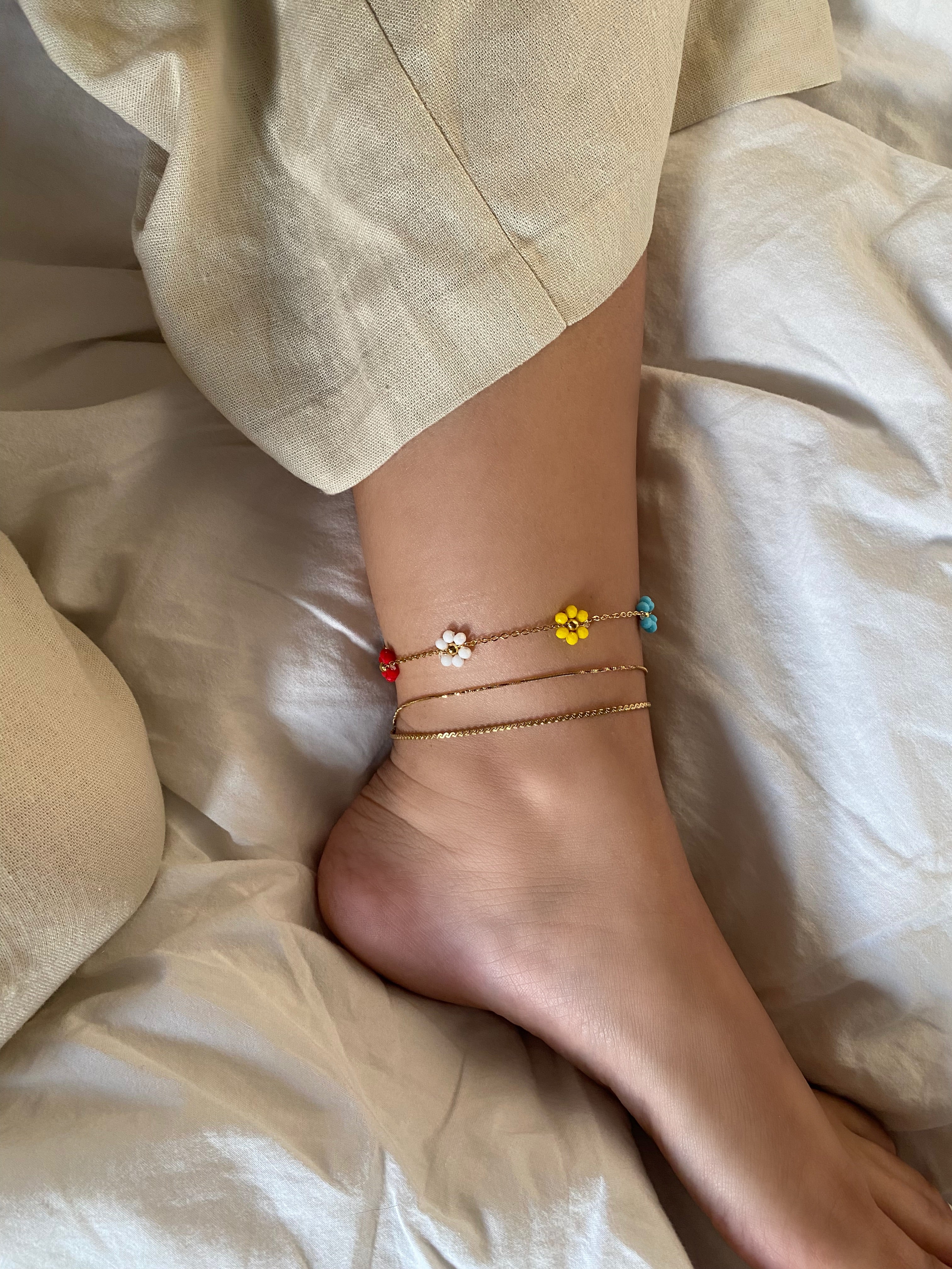 Rainbow Daisy Flower Anklet