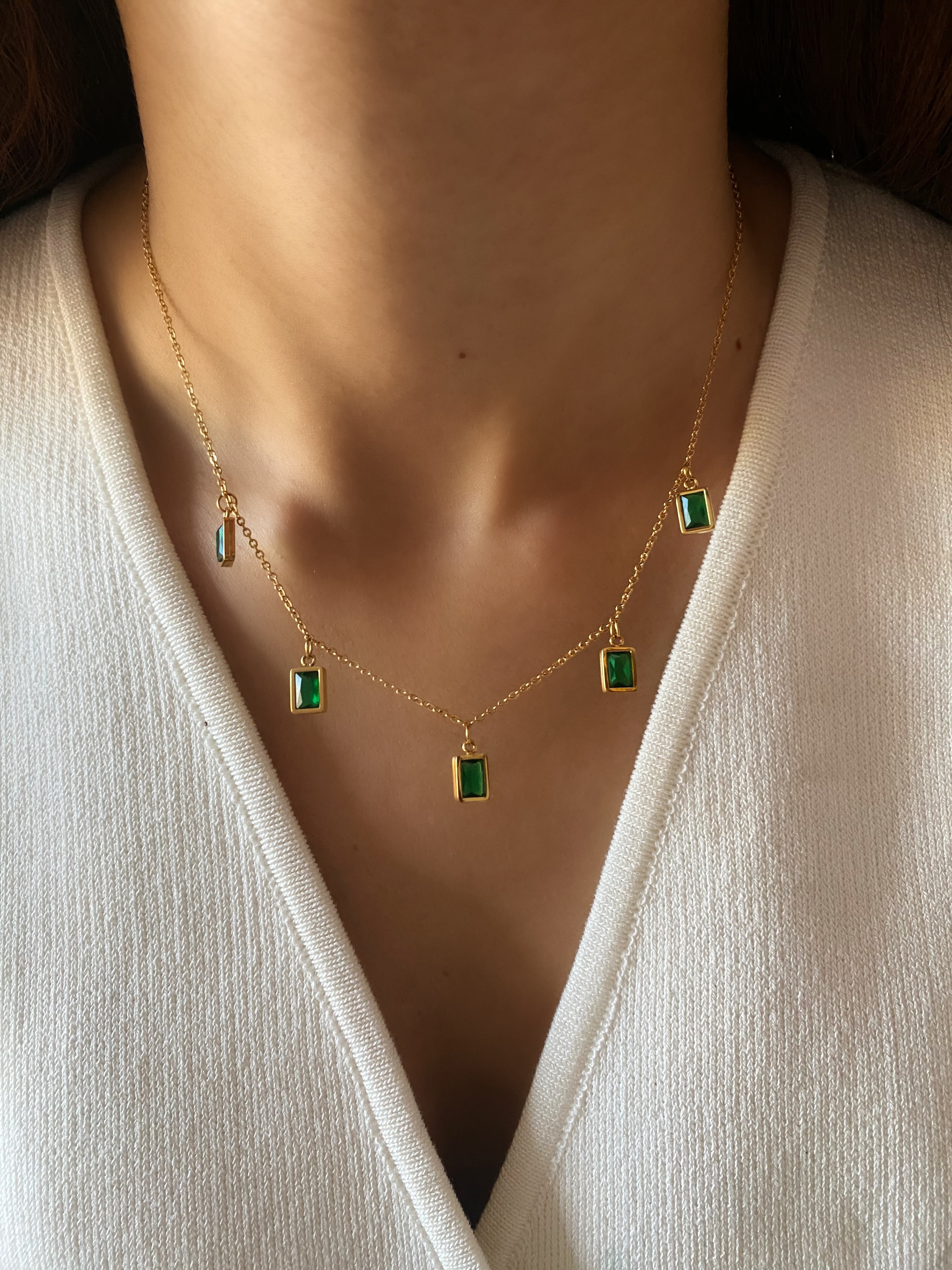 Rectangle Emerald Charm Necklace