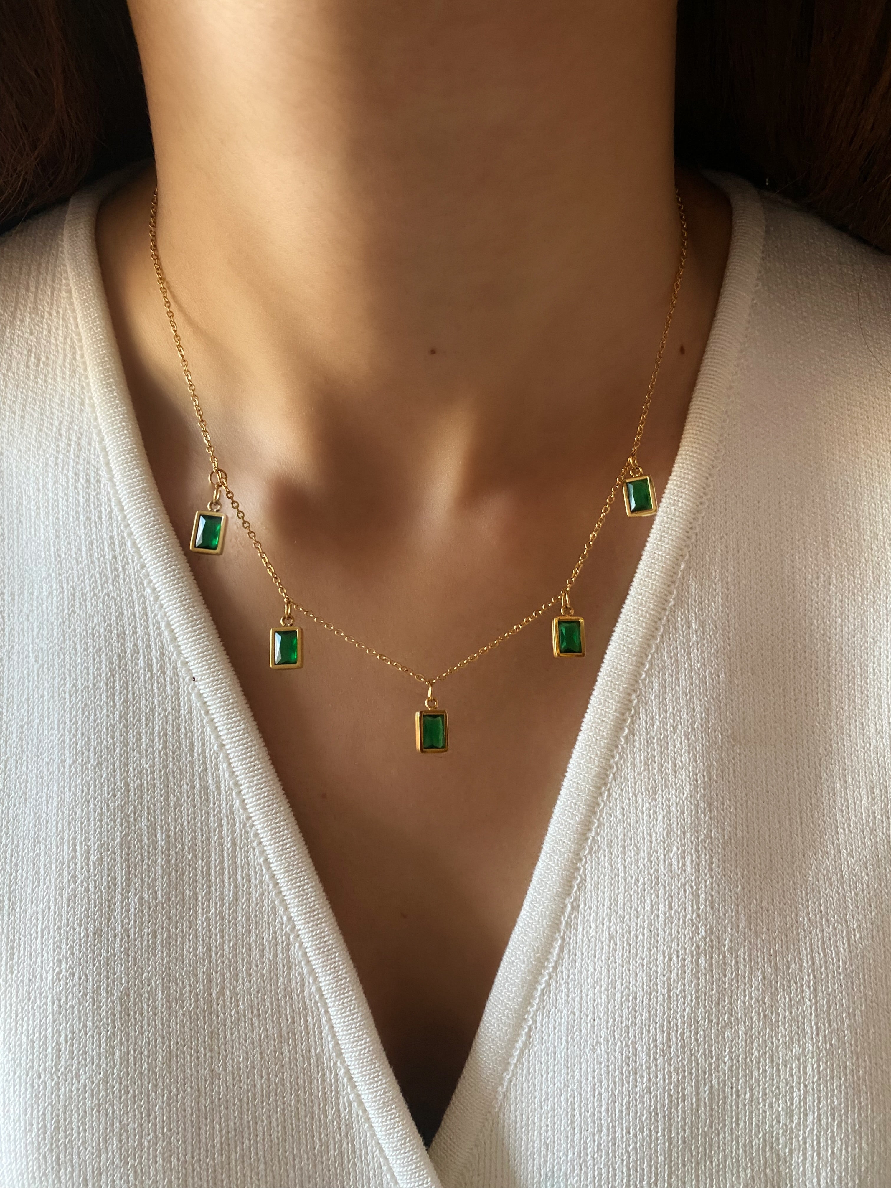 Rectangle Emerald Charm Necklace