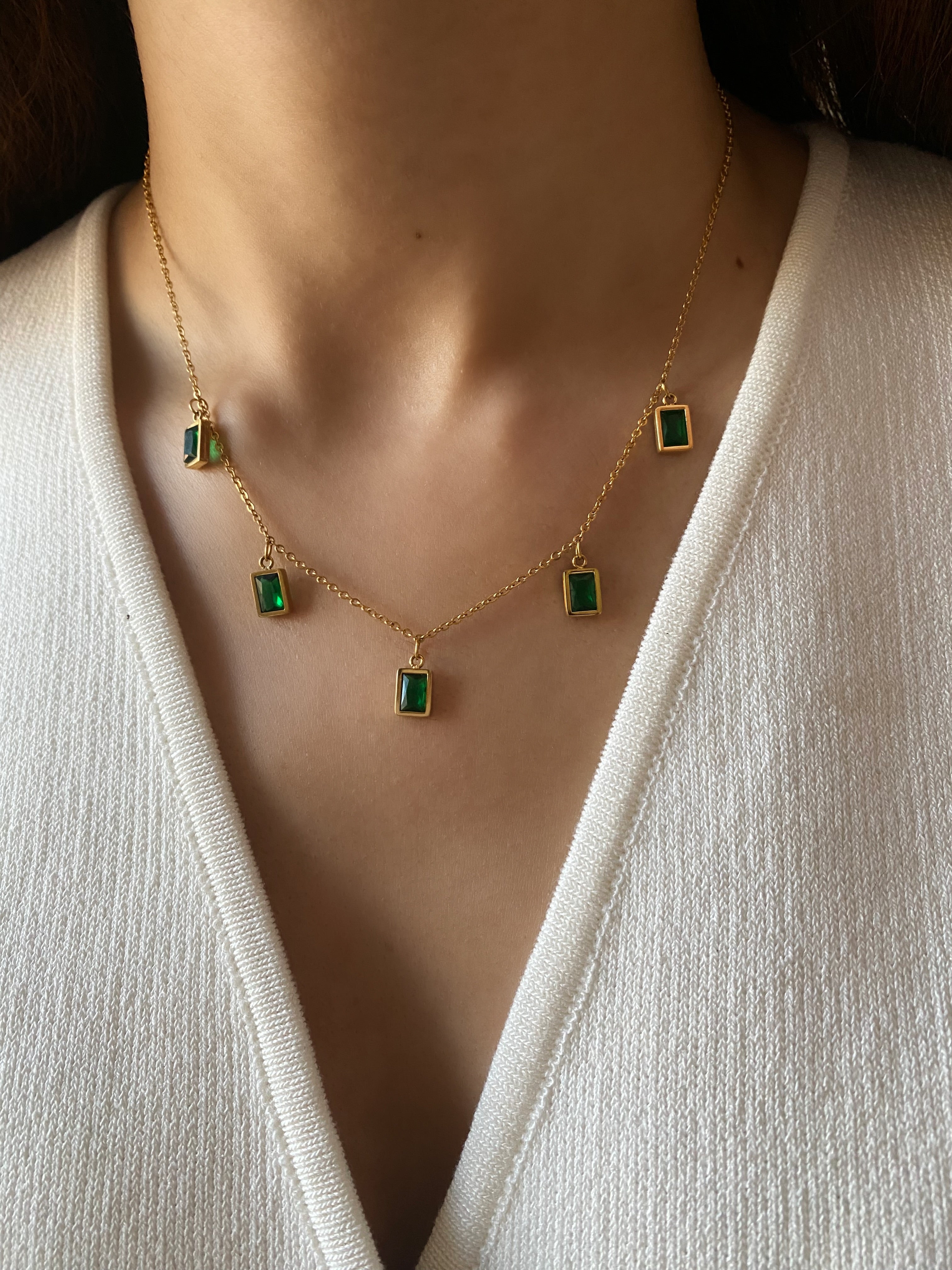 Rectangle Emerald Charm Necklace