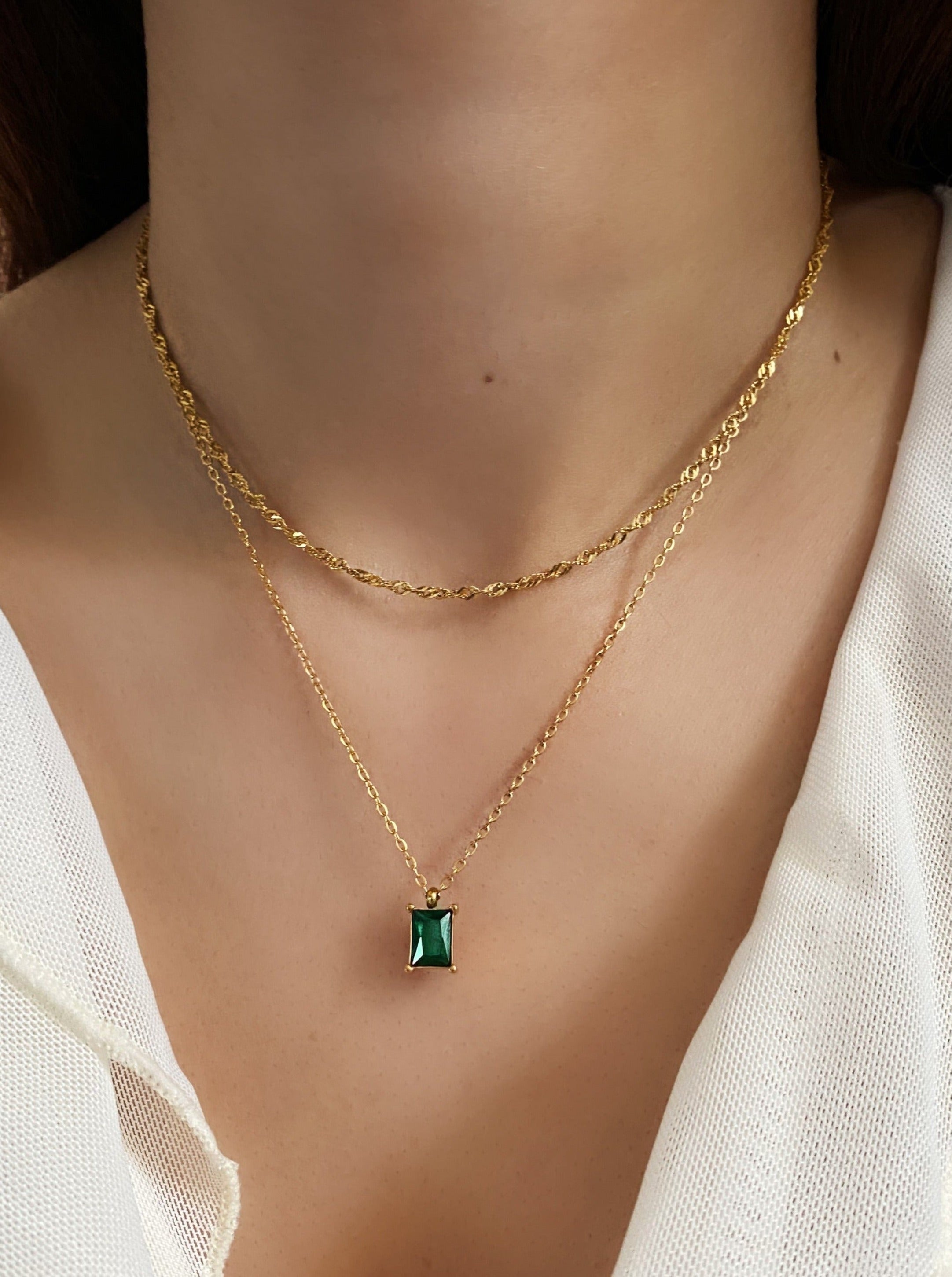 Emerald Double Chain Necklace