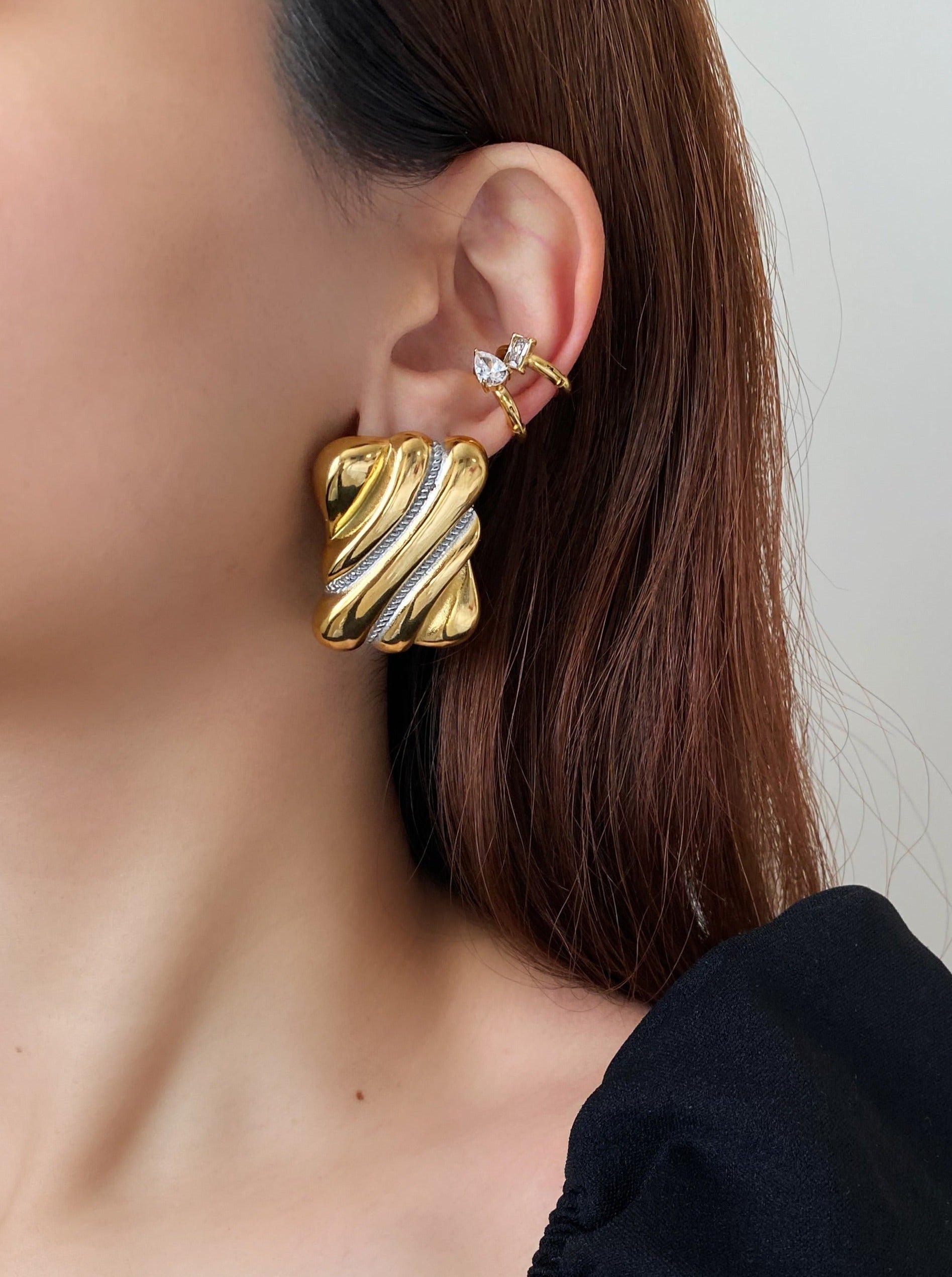 Large Rectangle Gold Earrings