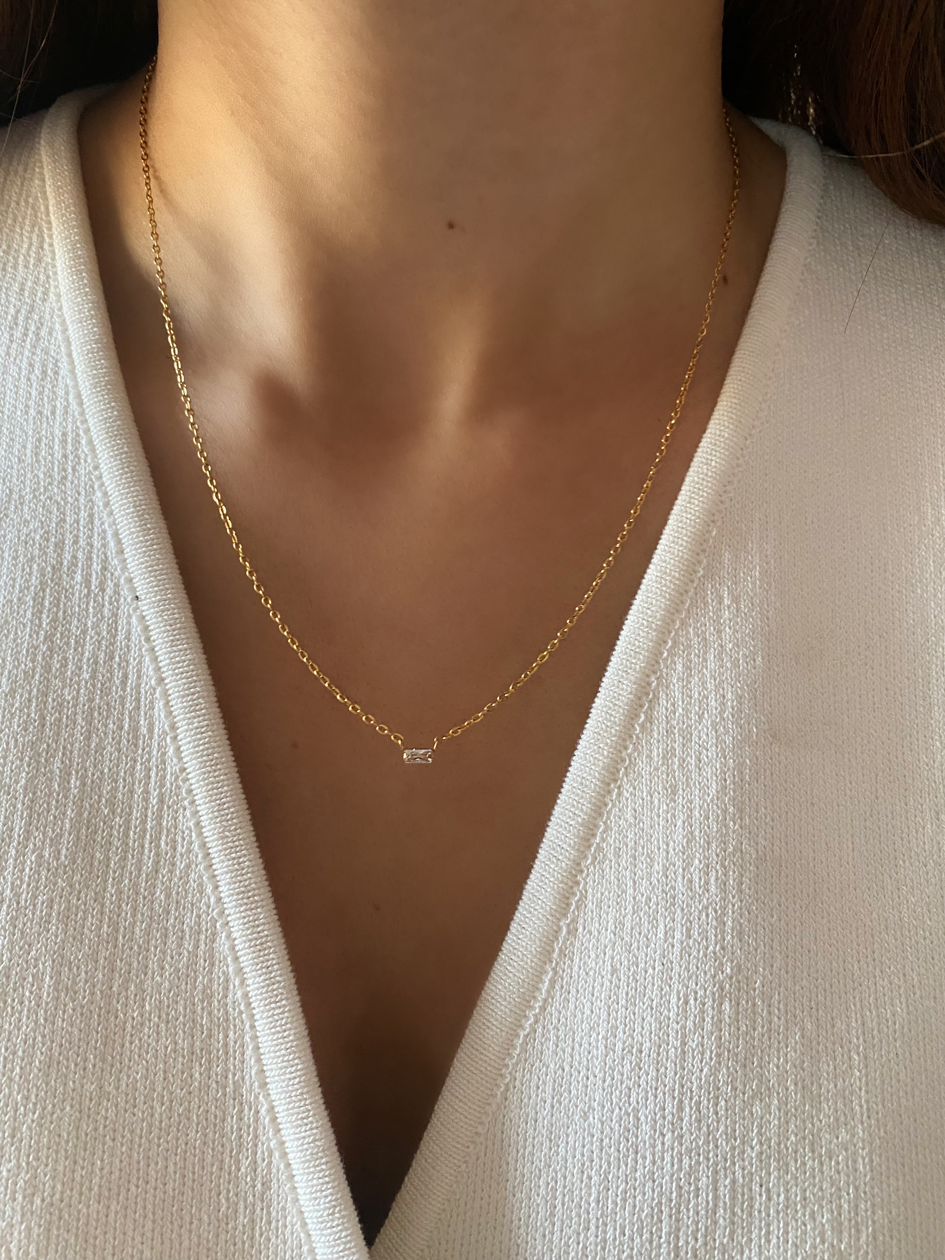 Tiny Baguette Diamond Necklace