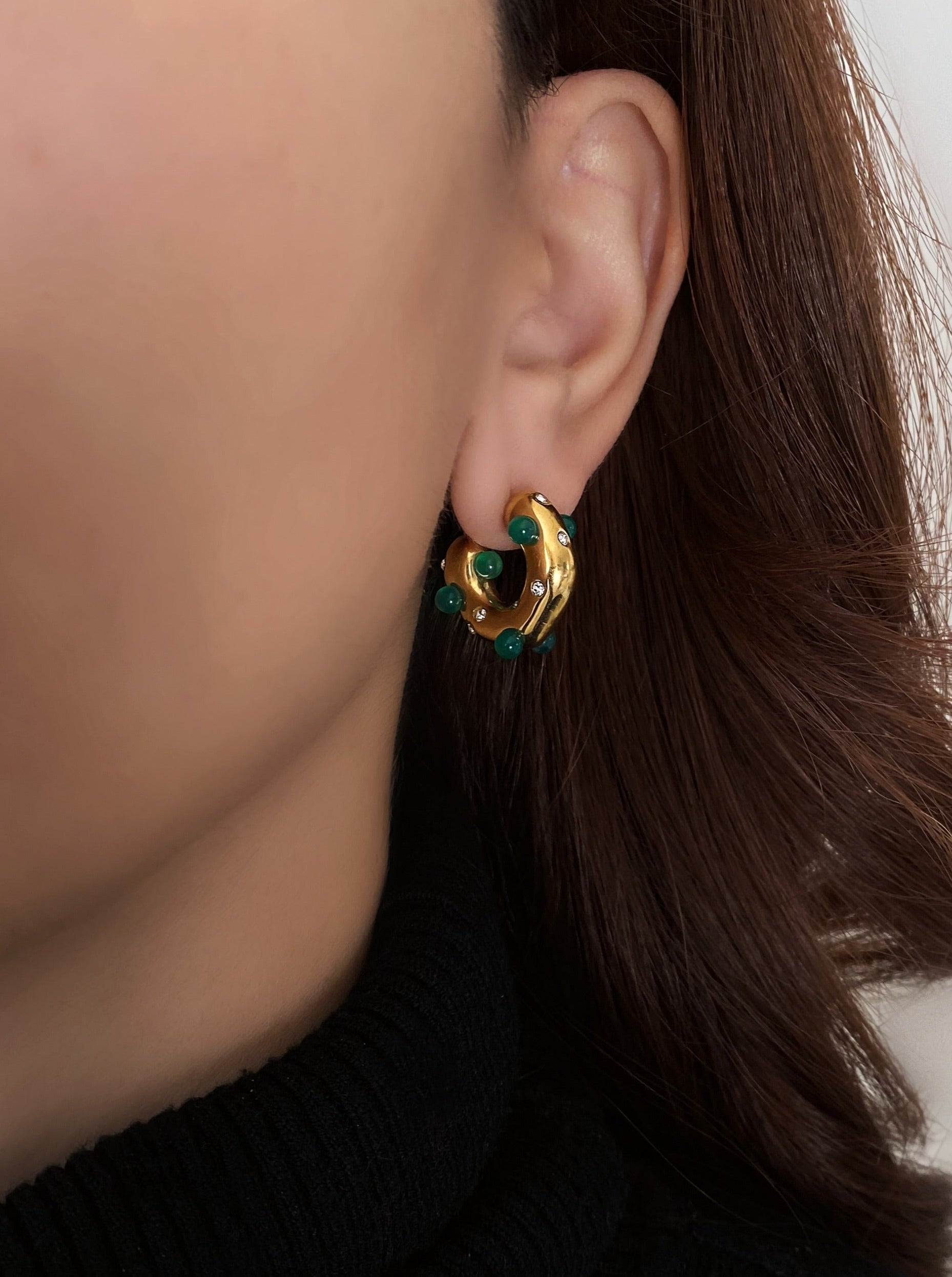 Retro Jade Hoop Earrings