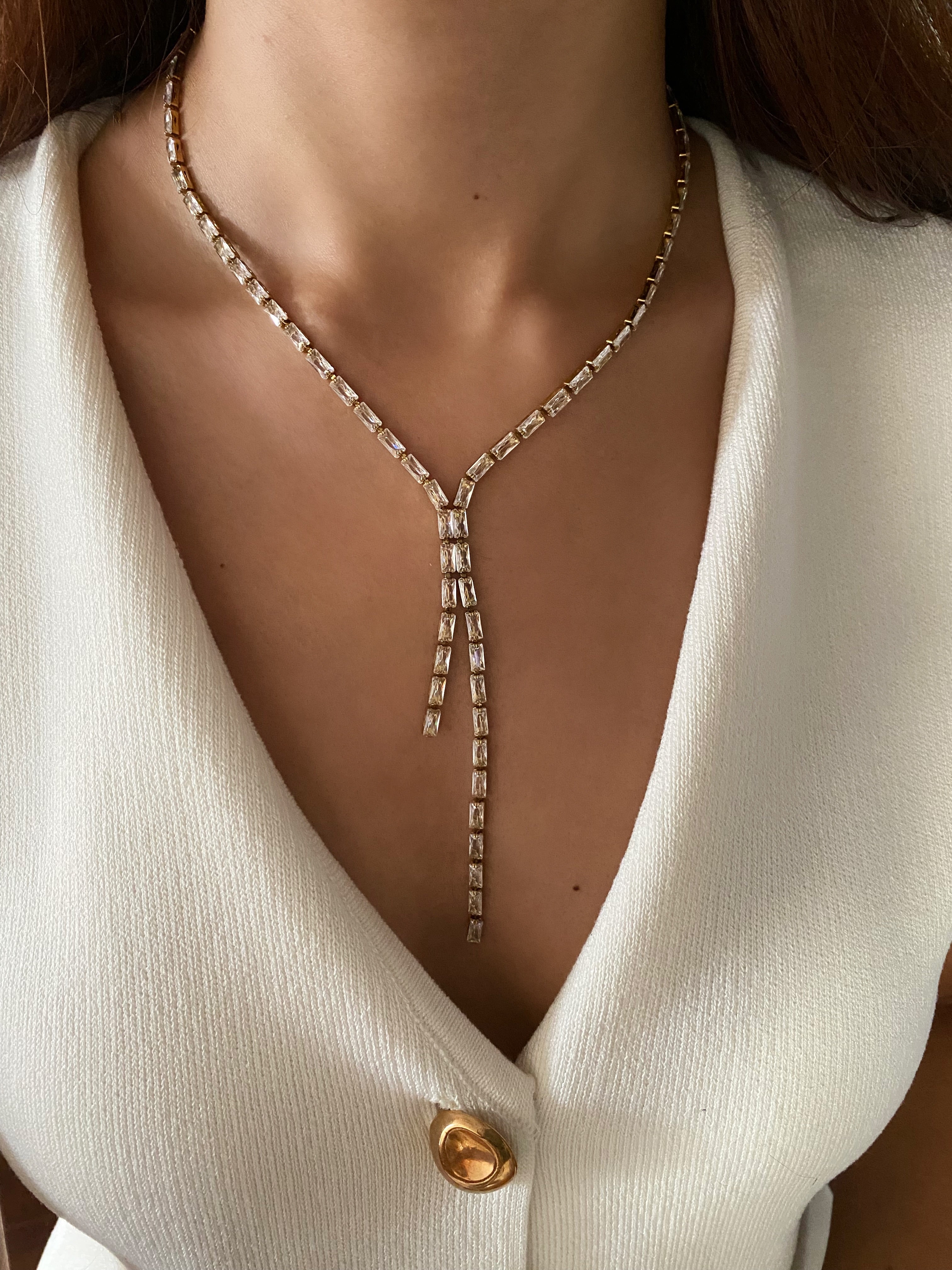 Baguette Diamond Lariat Necklace