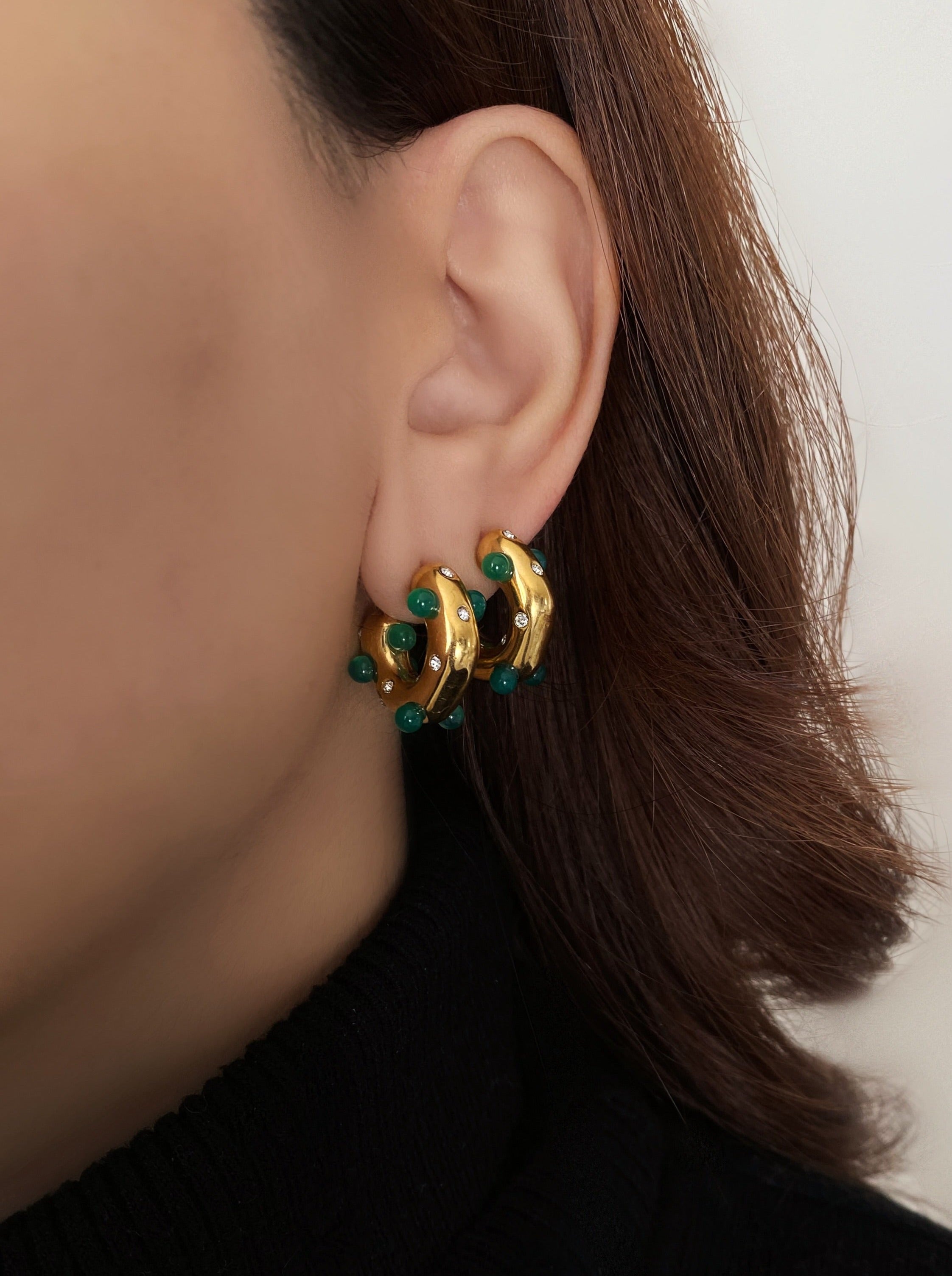 Retro Jade Hoop Earrings