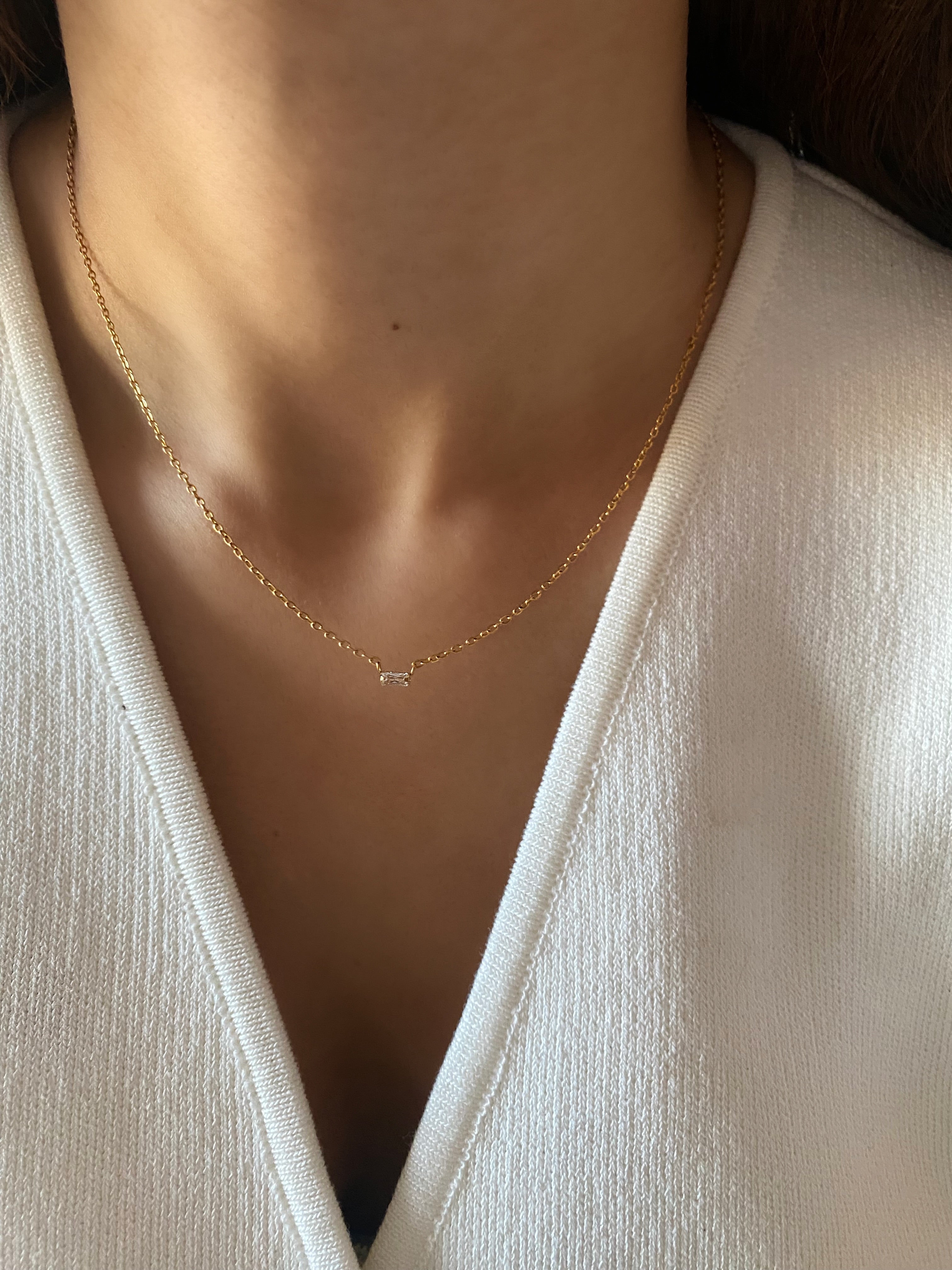 Tiny Baguette Diamond Necklace