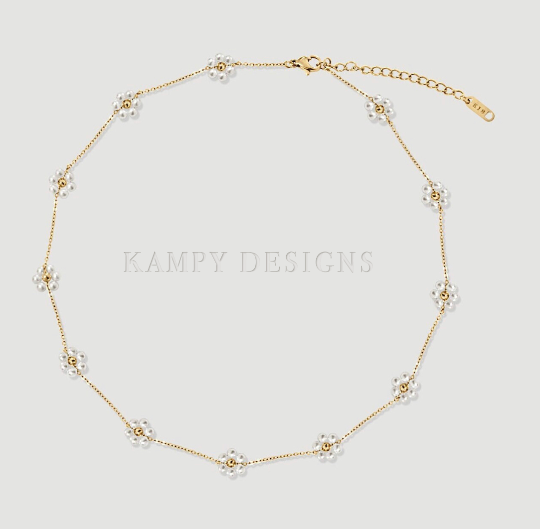 Daisy Flower Choker in gold-plated finish displayed on a white background