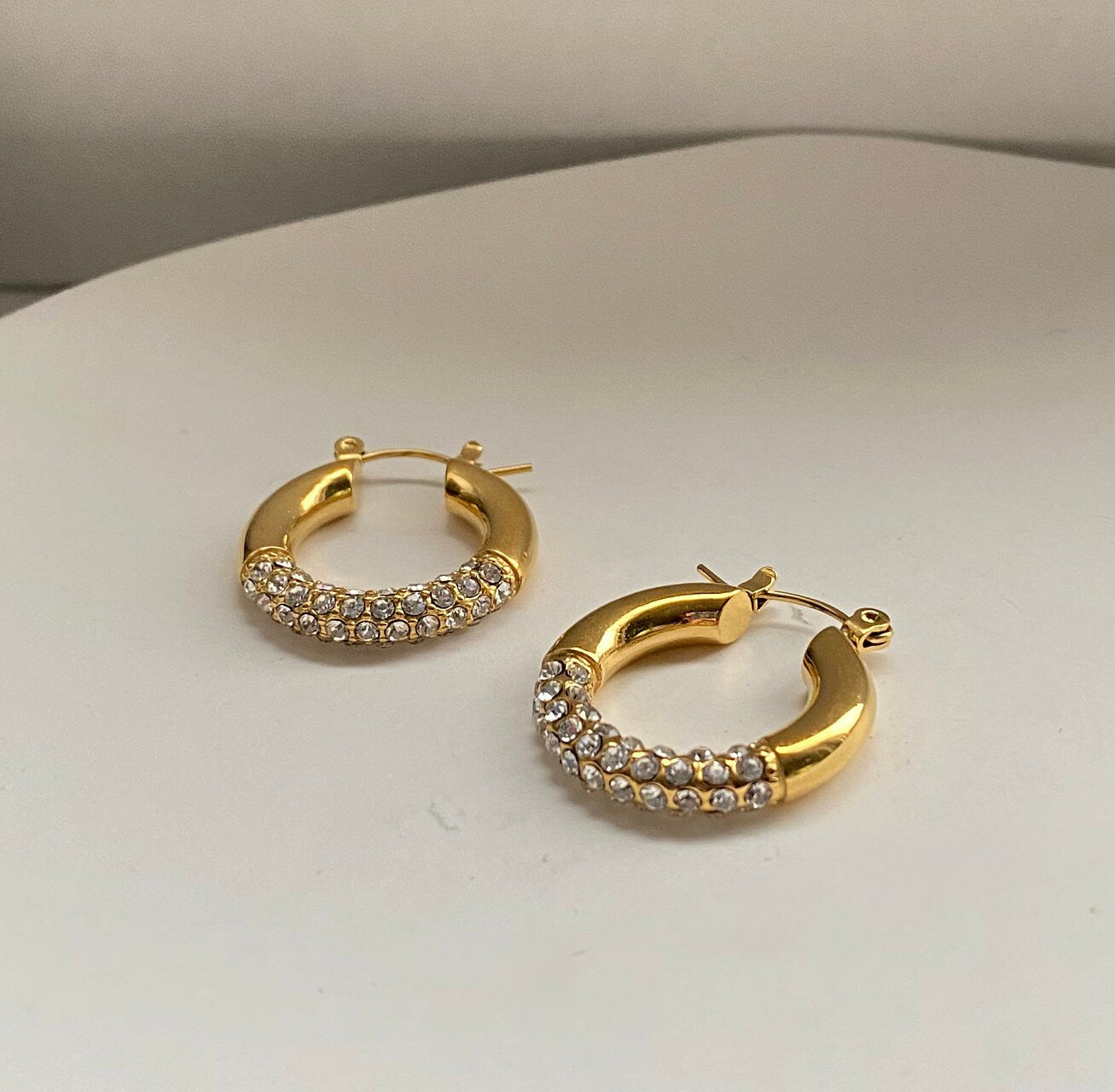 Half Pave Gold Hoops