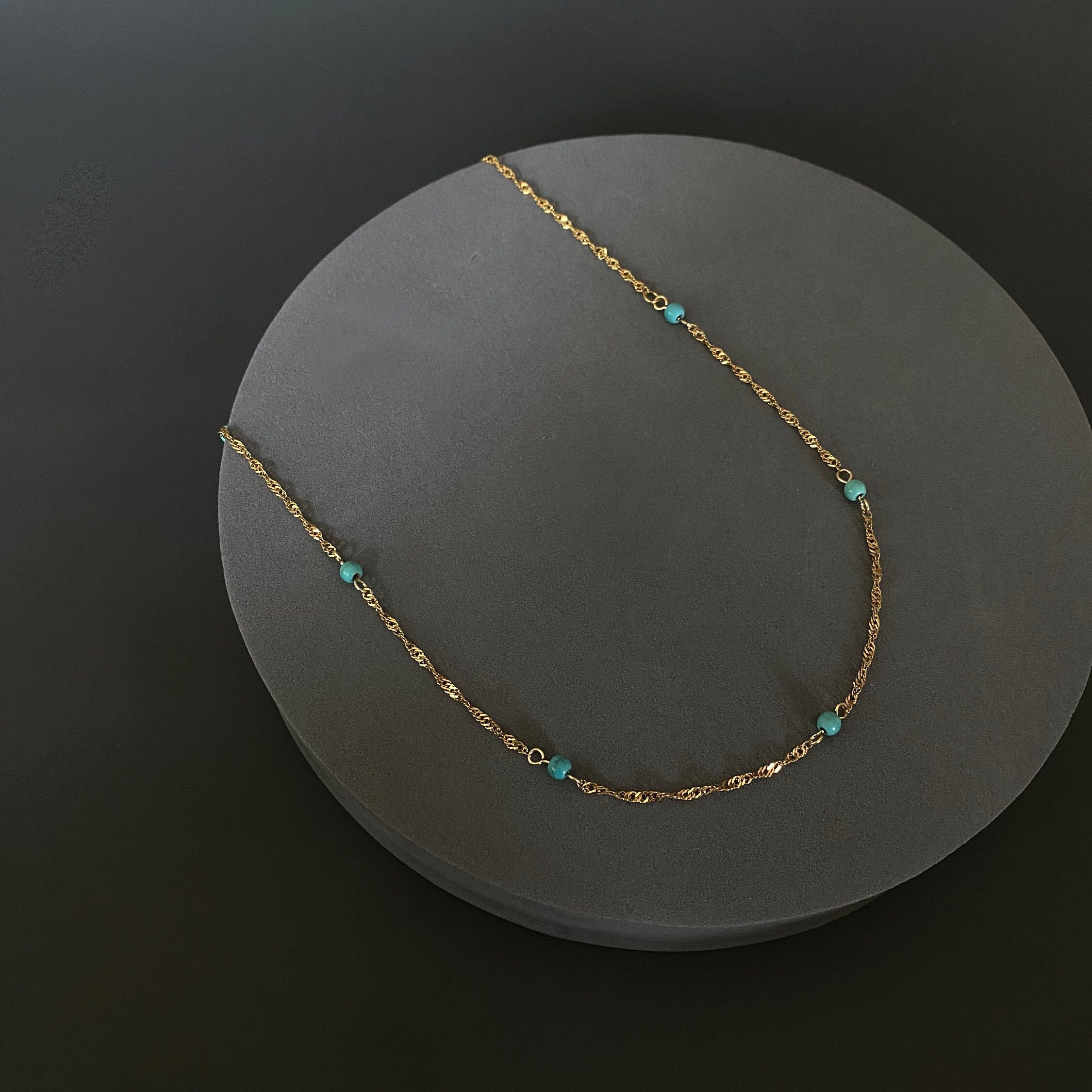 Turquoise Bead Gold Necklace