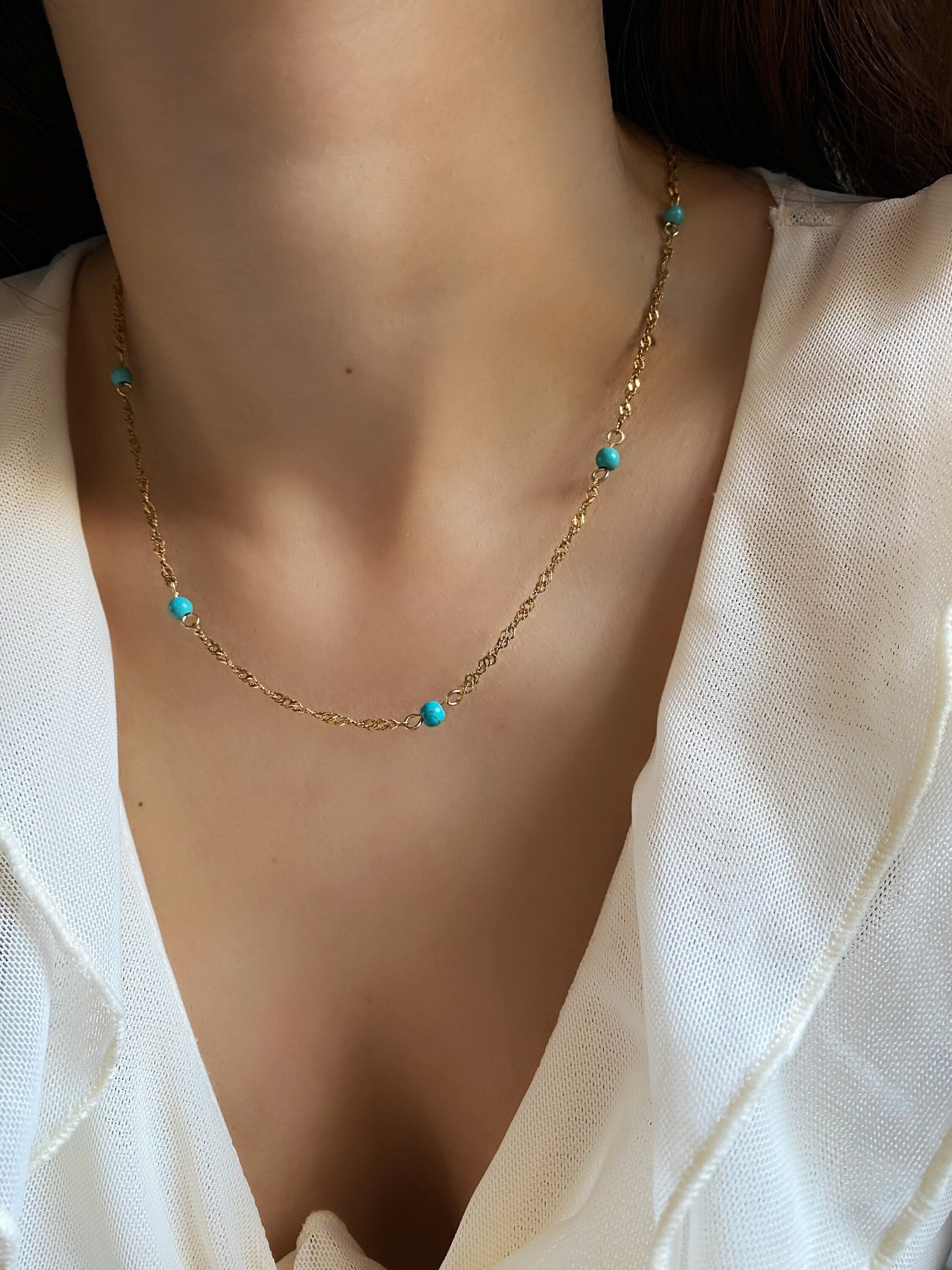 Turquoise Bead Gold Necklace