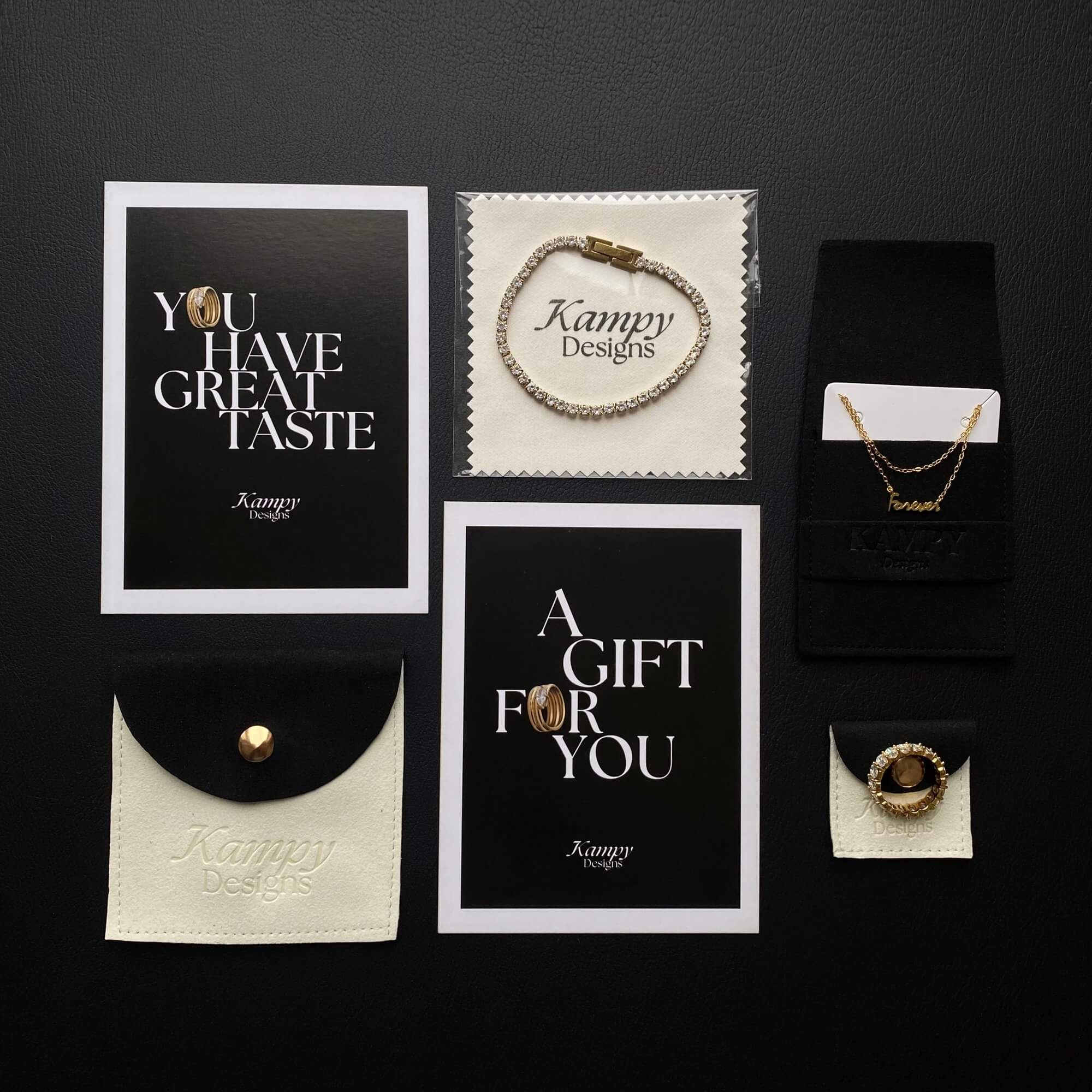 Elegant jewelry packaging by Kampy Designs, designed to stylishly present and protect the KahiraN 14K gold-plated tiny heart pendant necklace.