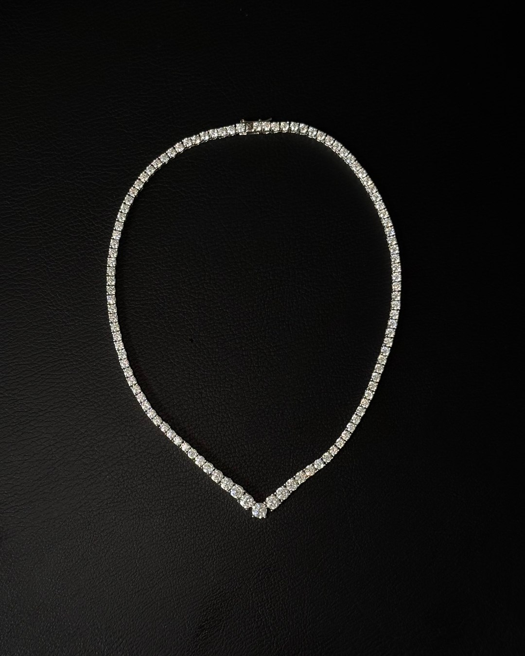 Graduated V Moissanite Tennis Necklace – Custom Choker Fit | 925 Sterling Silver