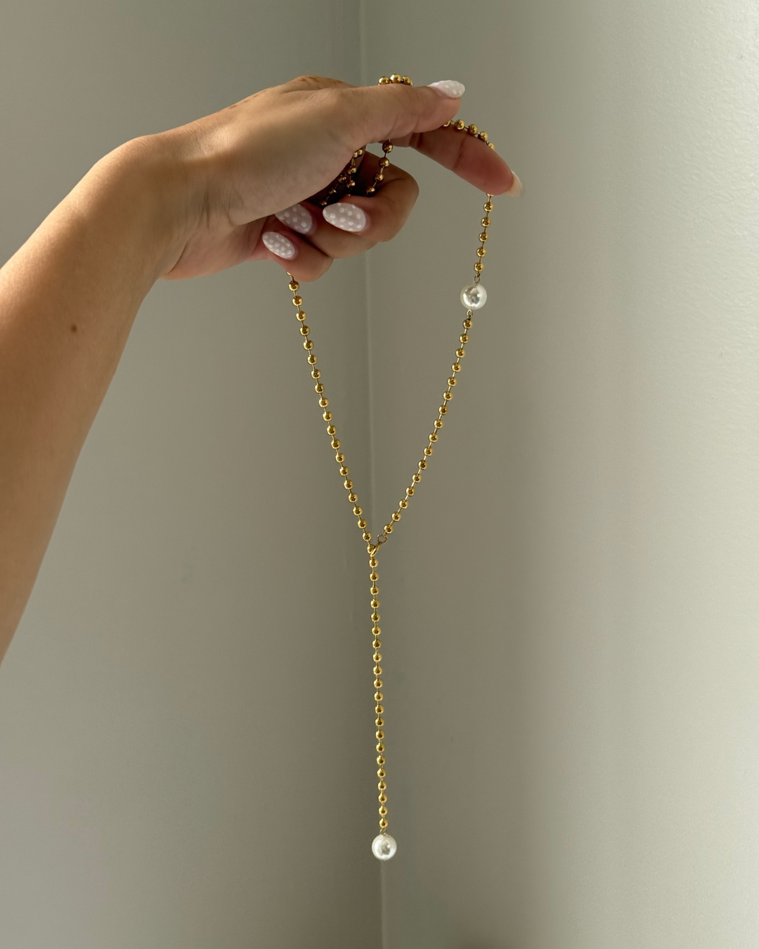 Convertible Pearl Ball Chain Necklace – Multi-Way Gold Statement Piece