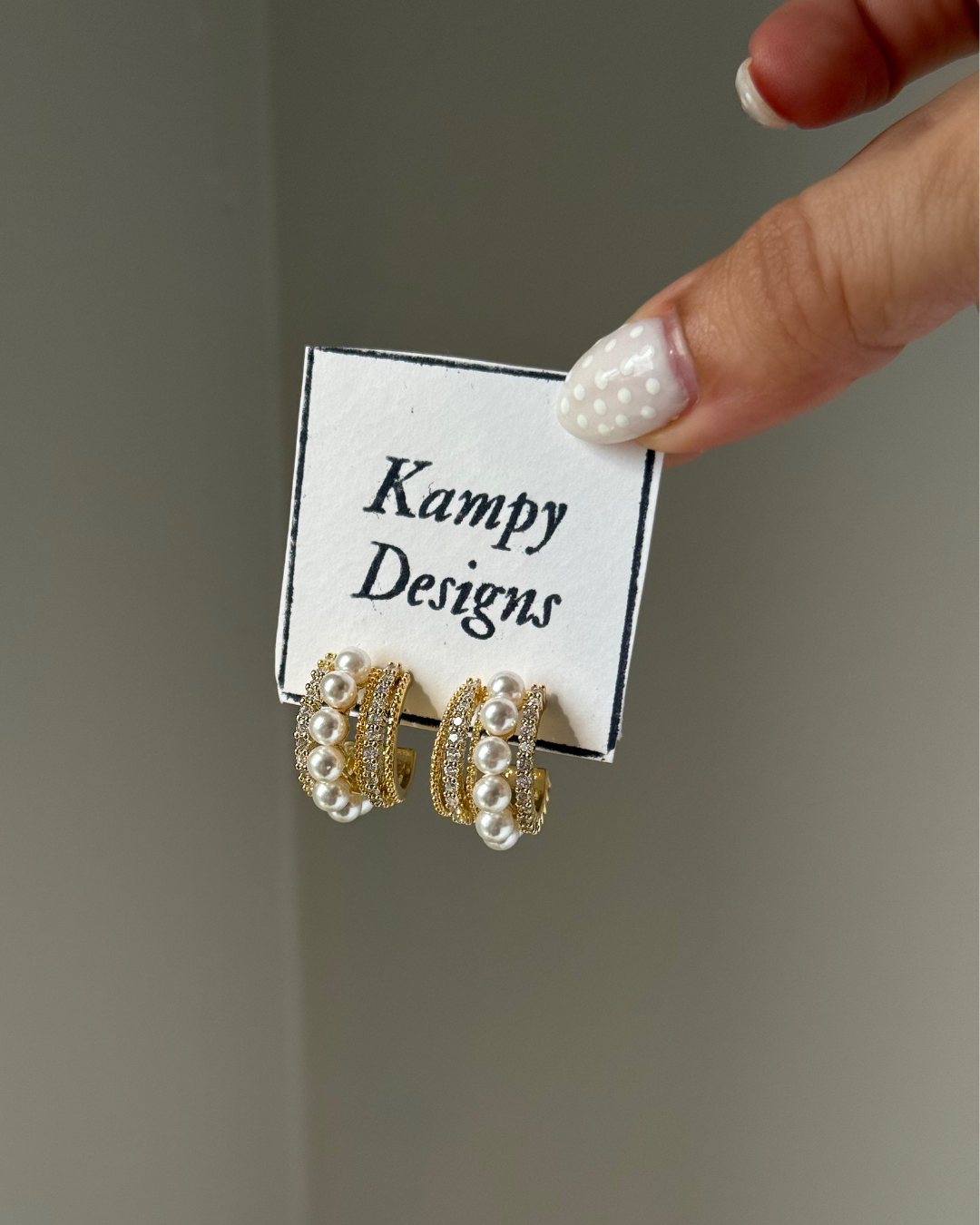 Layered Pearl & CZ Hoop Earrings – Gold Triple Row Statement Huggies