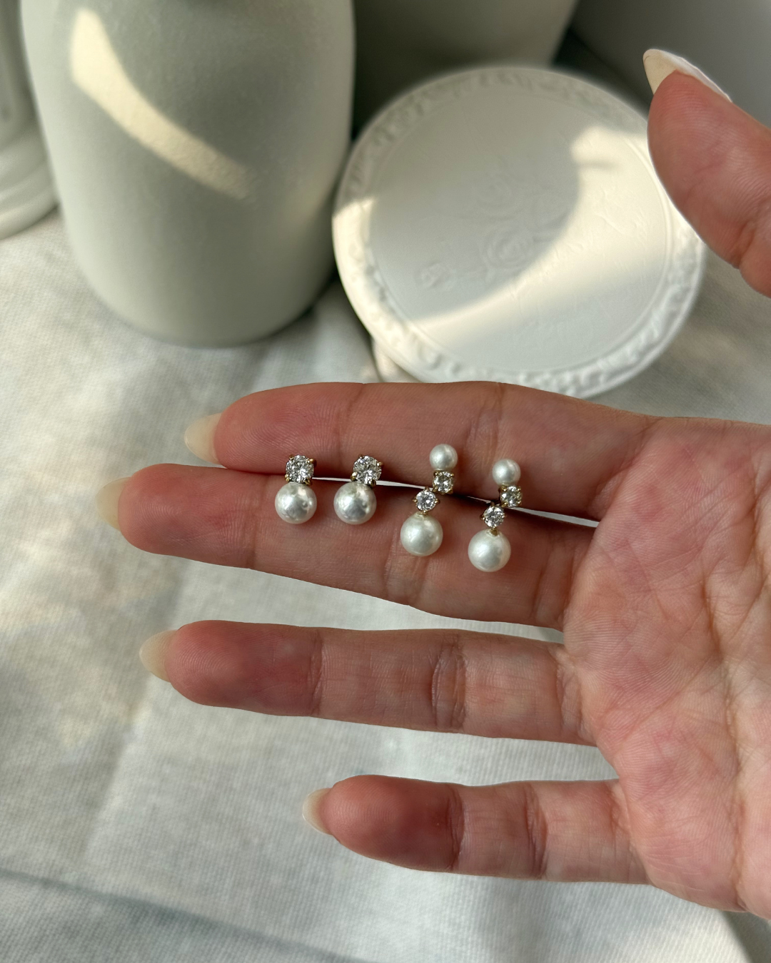 Pearl & CZ Stud Earring Set – Classic Duo